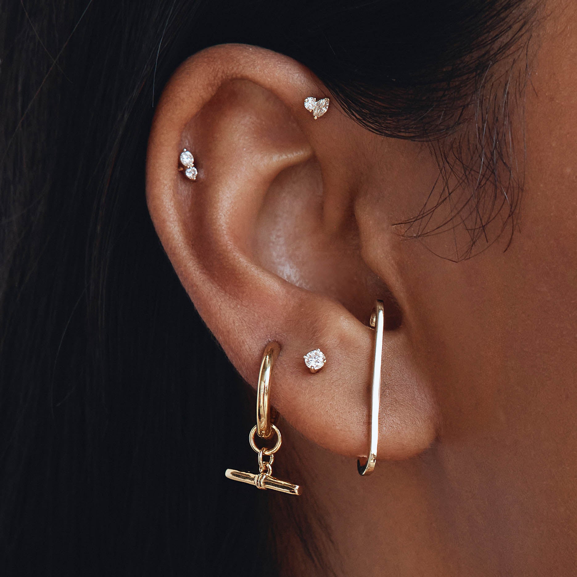 Gold T Bar Drop Charm Huggie Earrings - Elegant & Dainty Jewelry for Everyday Wear & Special Occasions