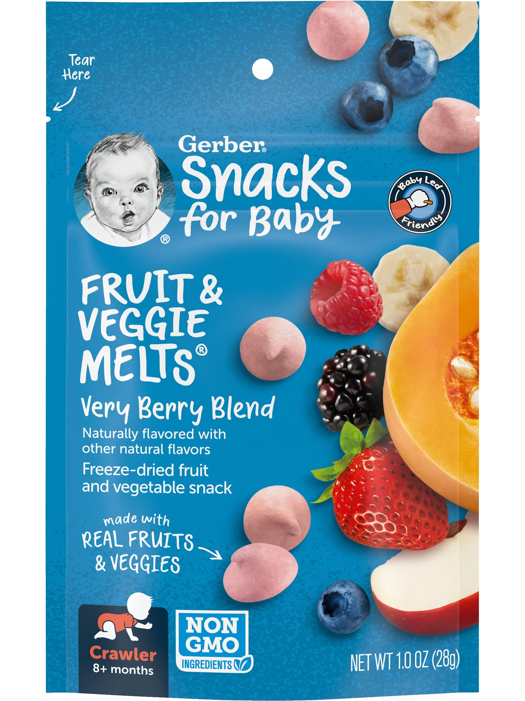 Organic Gerber Baby Snacks - Fruit & Veggie Melts, Very Berry Blend, 1 Ounce (Pack of 7) | Healthy Toddler Finger Food for On-the-Go, Daycare & Travel Snacking