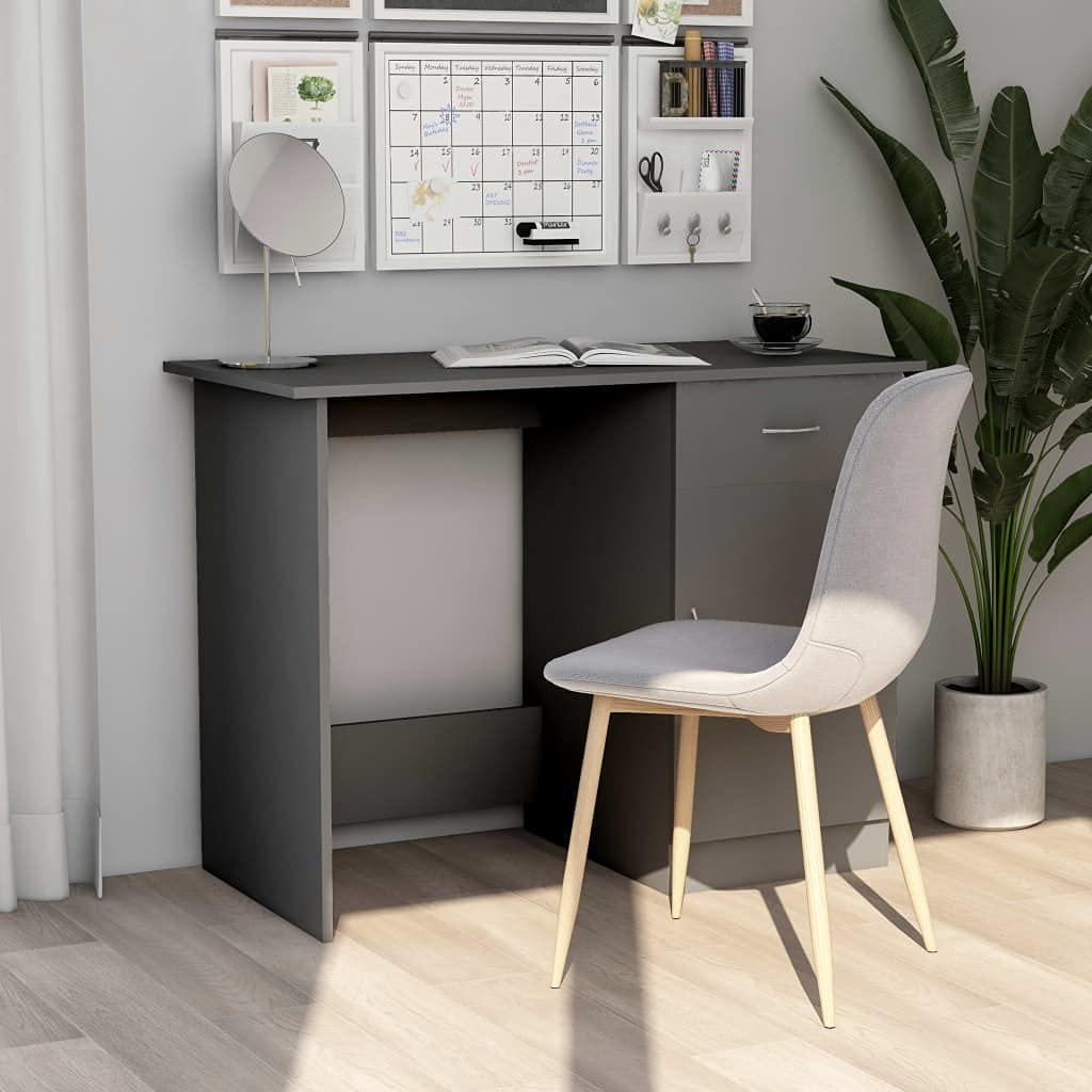 vidaXL Gray Engineered Wood Computer Desk with Drawer - Home Office Desk for Study, Work & Gaming | Space-Saving Modern Workstation