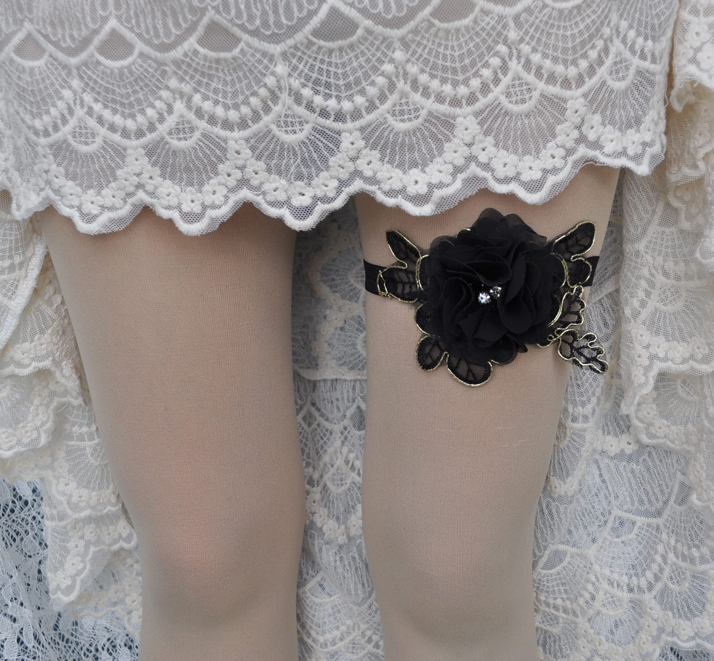 Elegant Wedding Garter for Bride - Pearl Embellished Bridal Garter Set, Single Garter Belt for Weddings, Halloween & Special Occasions (Black, W011) - Perfect for Bouquet Toss, Bridal Shower & Photo Shoots