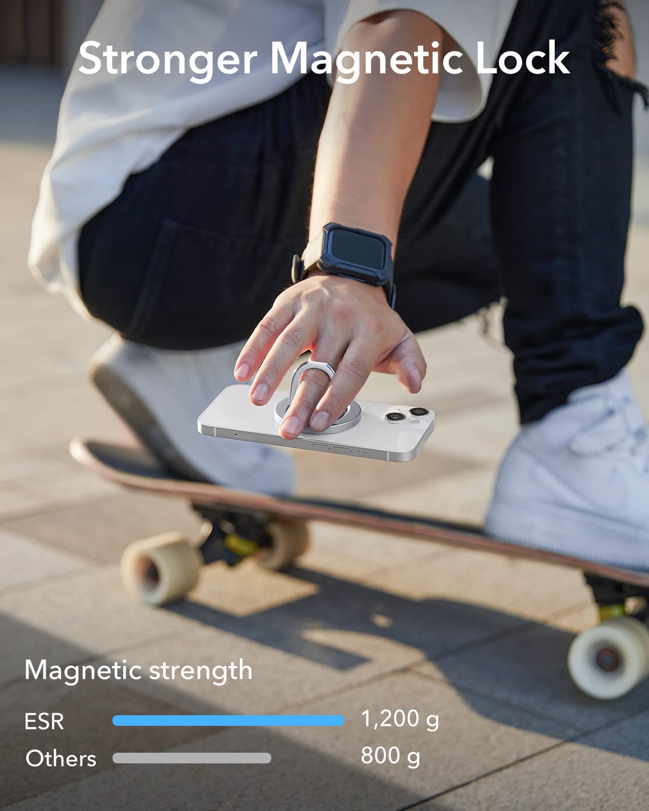 ESR HaloLock Magnetic Phone Ring Holder - MagSafe Compatible, Adjustable Kickstand Grip for iPhone 16/15/14/13/12 Series, Silver - Perfect for Hands-Free Viewing and Secure Grip