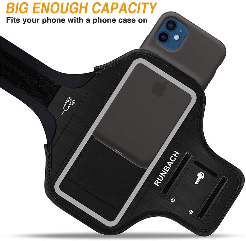 Sweatproof Running Armband for iPhone 16/16 Pro/15/15 Pro/14/14 Pro/13/13 Pro/12/12 Pro/11/XR - Adjustable Workout Phone Holder with Card Slot (Black) - Perfect for Jogging, Gym & Outdoor Activities