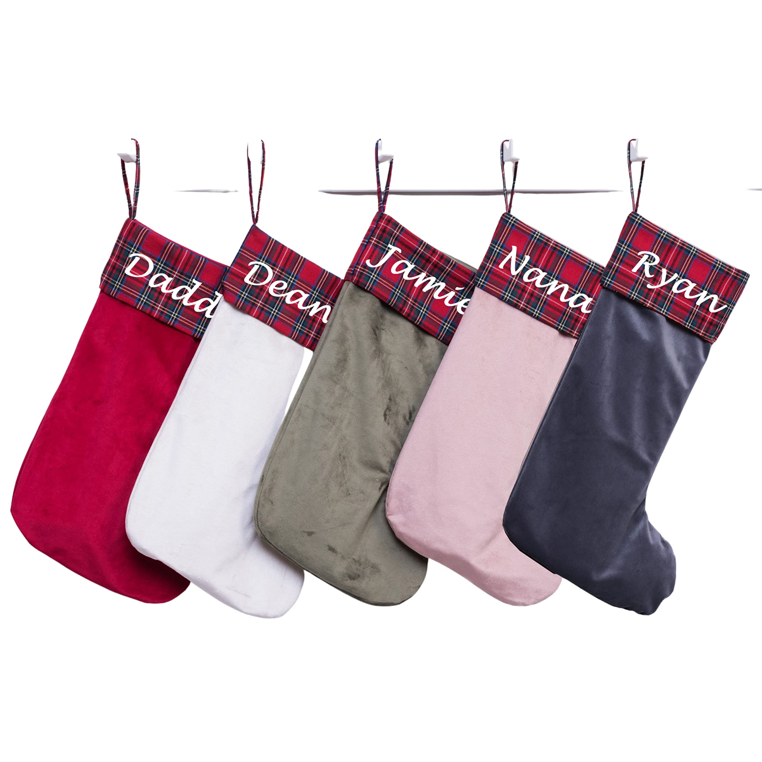 Personalized Christmas Stockings with Plaid Cuff - Custom Name Holiday Decor for Fireplace Mantel, Tree, and Festive Home Decorations