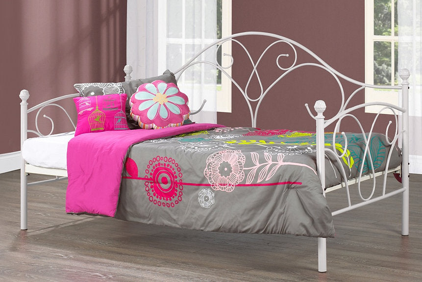 312 White Metal Day Bed - Modern Outdoor Patio Lounger for Relaxing in Garden, Poolside or Backyard