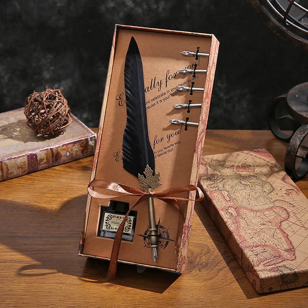 Vintage Feather Pen Set - Elegant Dip Ink Fountain Pen with Gift Box for Wedding, Birthday & Office Use - Creative Writing & Calligraphy Supplies (Color: A) - Perfect for Special Occasions, Journaling & Artistic Projects