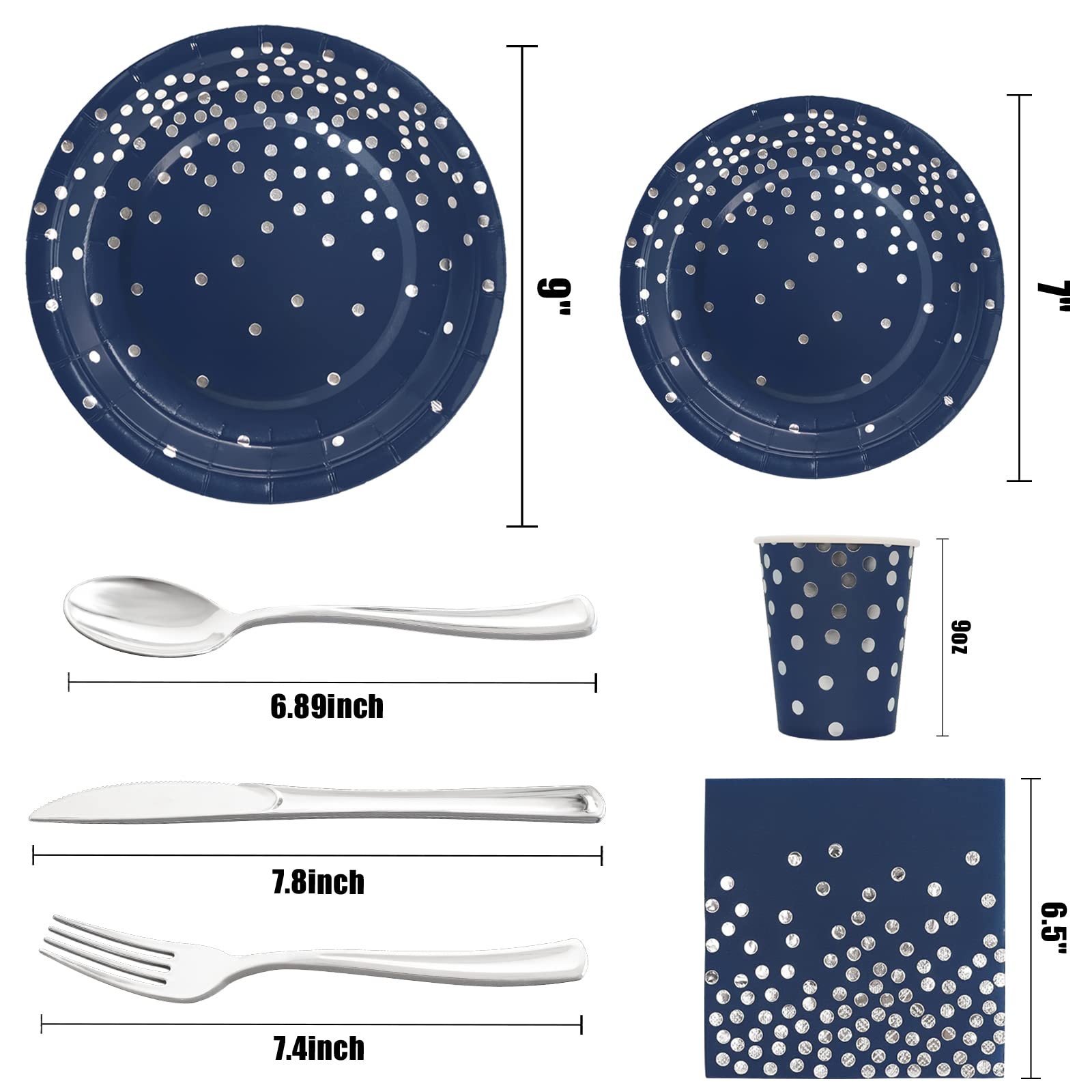 168-Piece Blue & Silver Party Decorations Set - Navy Blue Plates & Napkins for Birthday, Hanukkah & Holiday Celebrations | Perfect for Home Parties, Office Events & Festive Gatherings