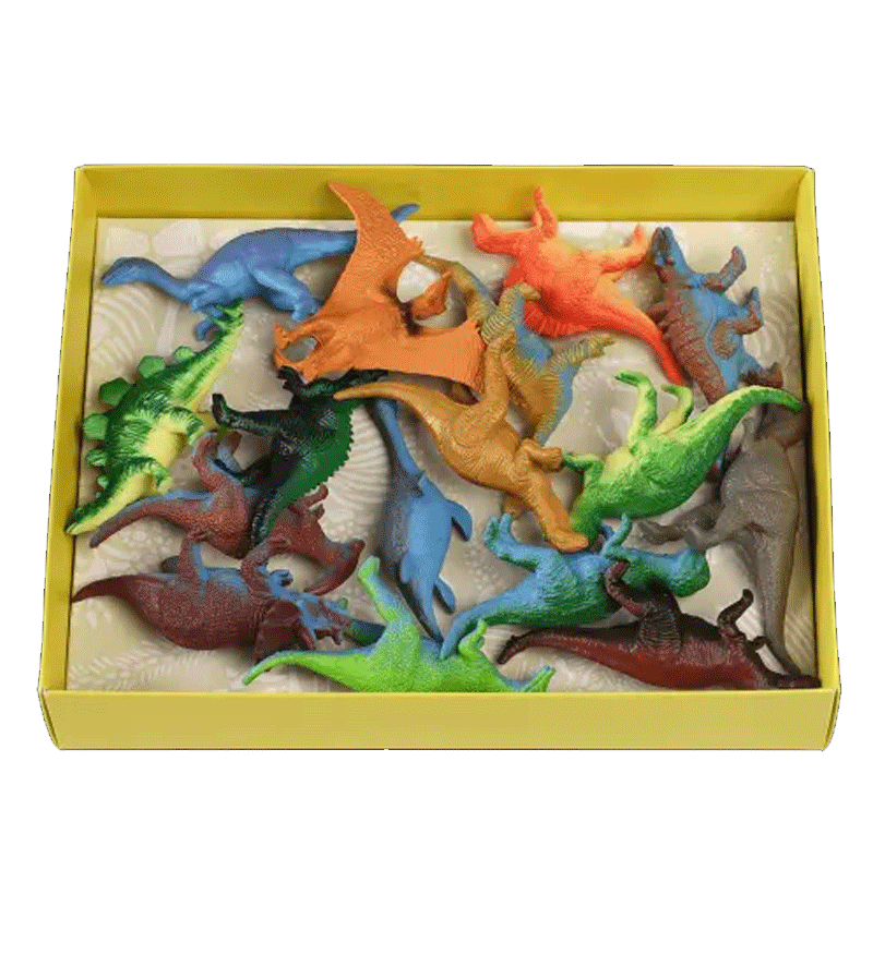 16-Piece Assorted Prehistoric Dinosaur Toy Set - T-Rex, Triceratops, Velociraptor Figures for Kids Educational Play & Dinosaur Party Favors