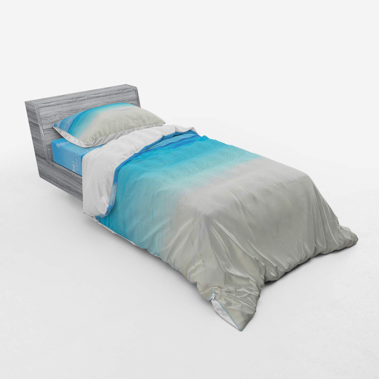 Ambesonne Ocean Bedding Set - Tropical Caribbean Sea Beach House Design with Sky View | 3-Piece Duvet Cover Set Includes Sham & Fitted Sheet | Twin Size in Cream & Navy | Perfect for Coastal, Nautical & Beach-Themed Bedrooms