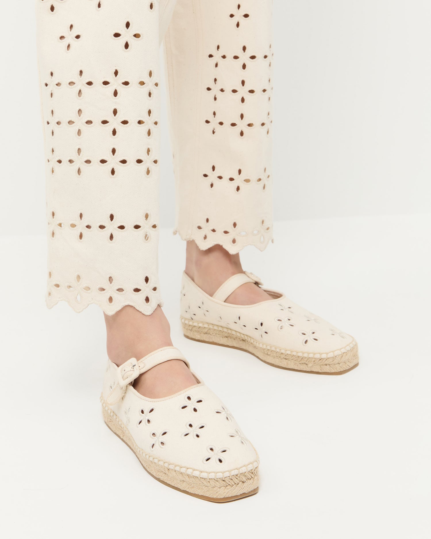 Clover Natural Embroidered Espadrille Shoes - Women's Handmade Cotton Flats for Summer, Beach & Casual Wear