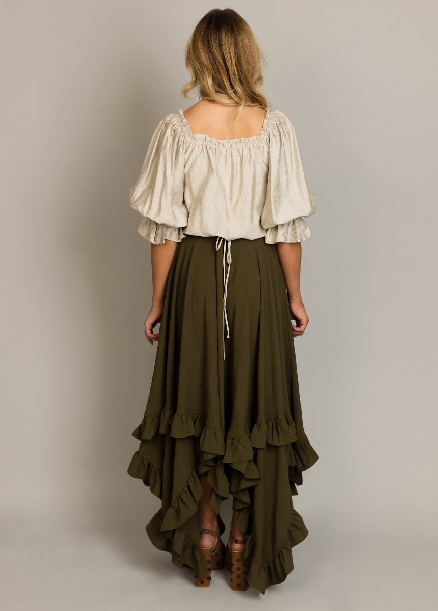 Stylish Olive Green Sen Skirt for Women - Comfortable & Trendy Midi Skirt for Casual Outings, Office Wear & Summer Fashion