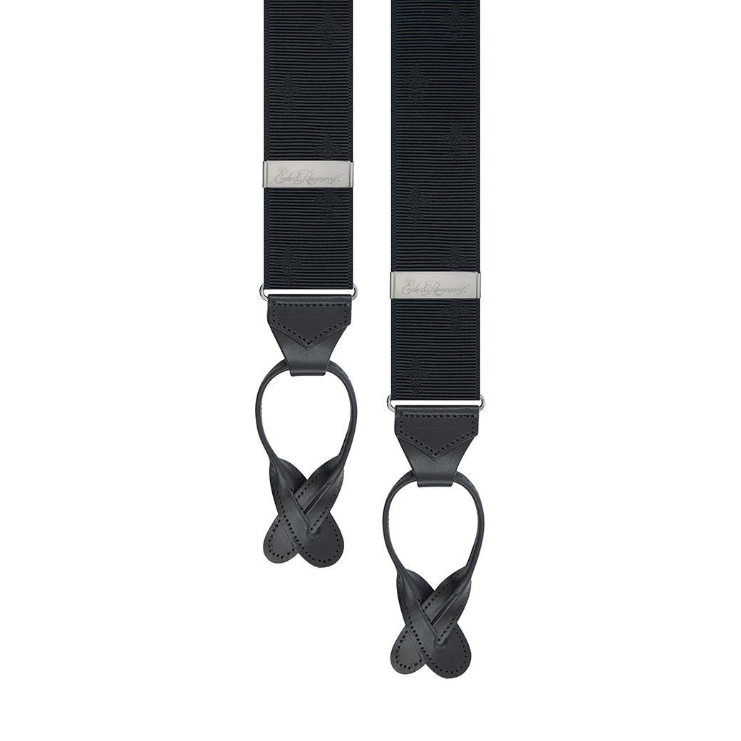 Black Fleur de Lis Suspenders for Men - Vintage French Style Elastic Belt Clips - Perfect for Formal Wear, Weddings & Renaissance Fairs