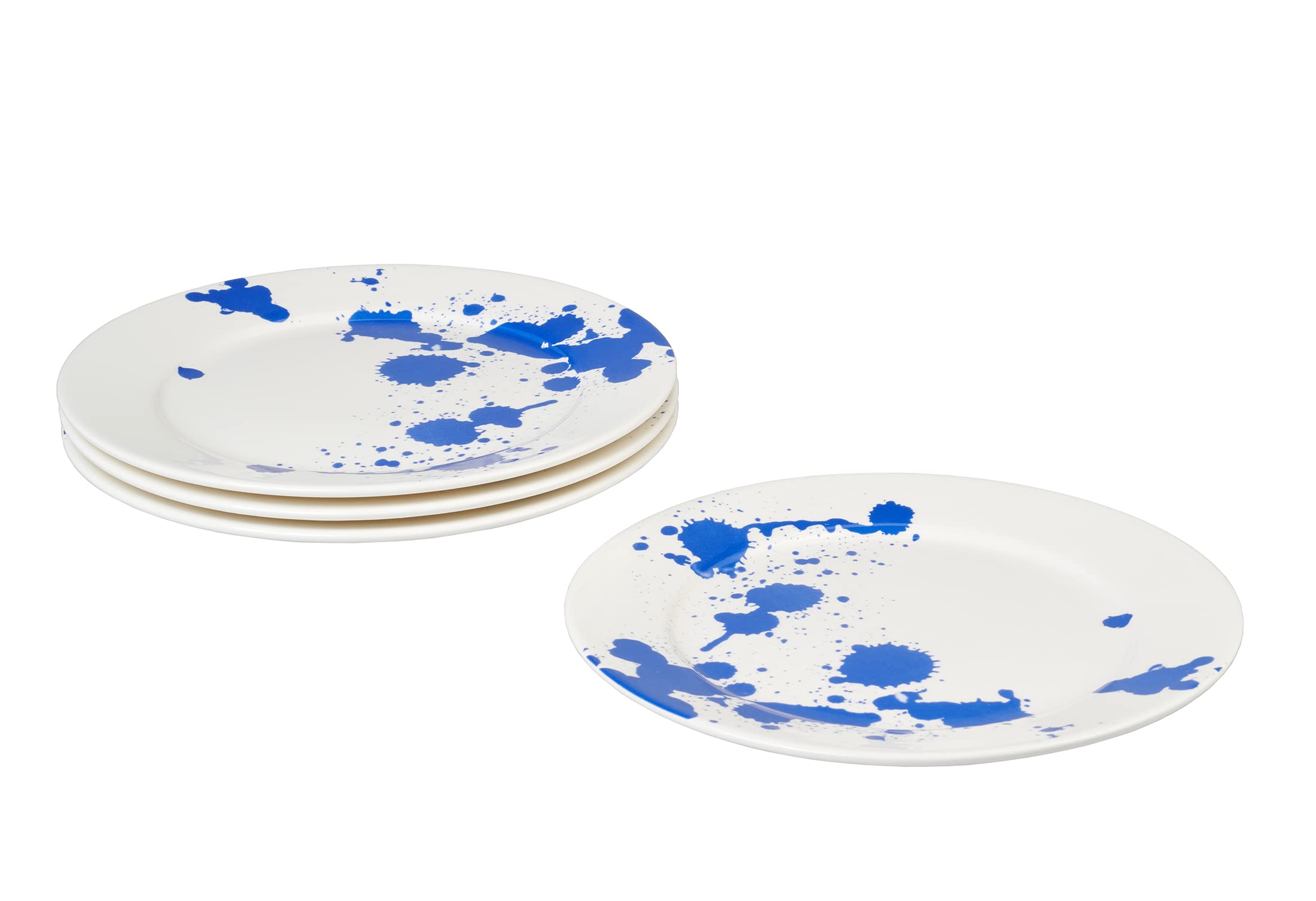 Servappetit Set of 4 White Dinner Plates with Blue Accents - 11 Inch Ceramic Plates, Oven, Microwave & Dishwasher Safe - Perfect for Family Dinners, Parties & Everyday Use