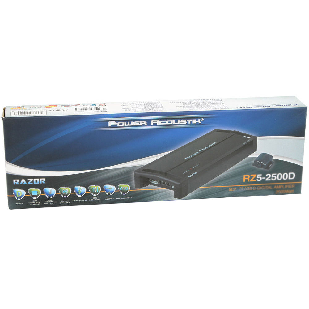 Power Acoustik RZ5 2500D 2500W 5-Channel Class D Car Amplifier - High Power Audio System for Cars, Trucks & SUVs | Perfect for Bass Boost & Multi-Speaker Setups