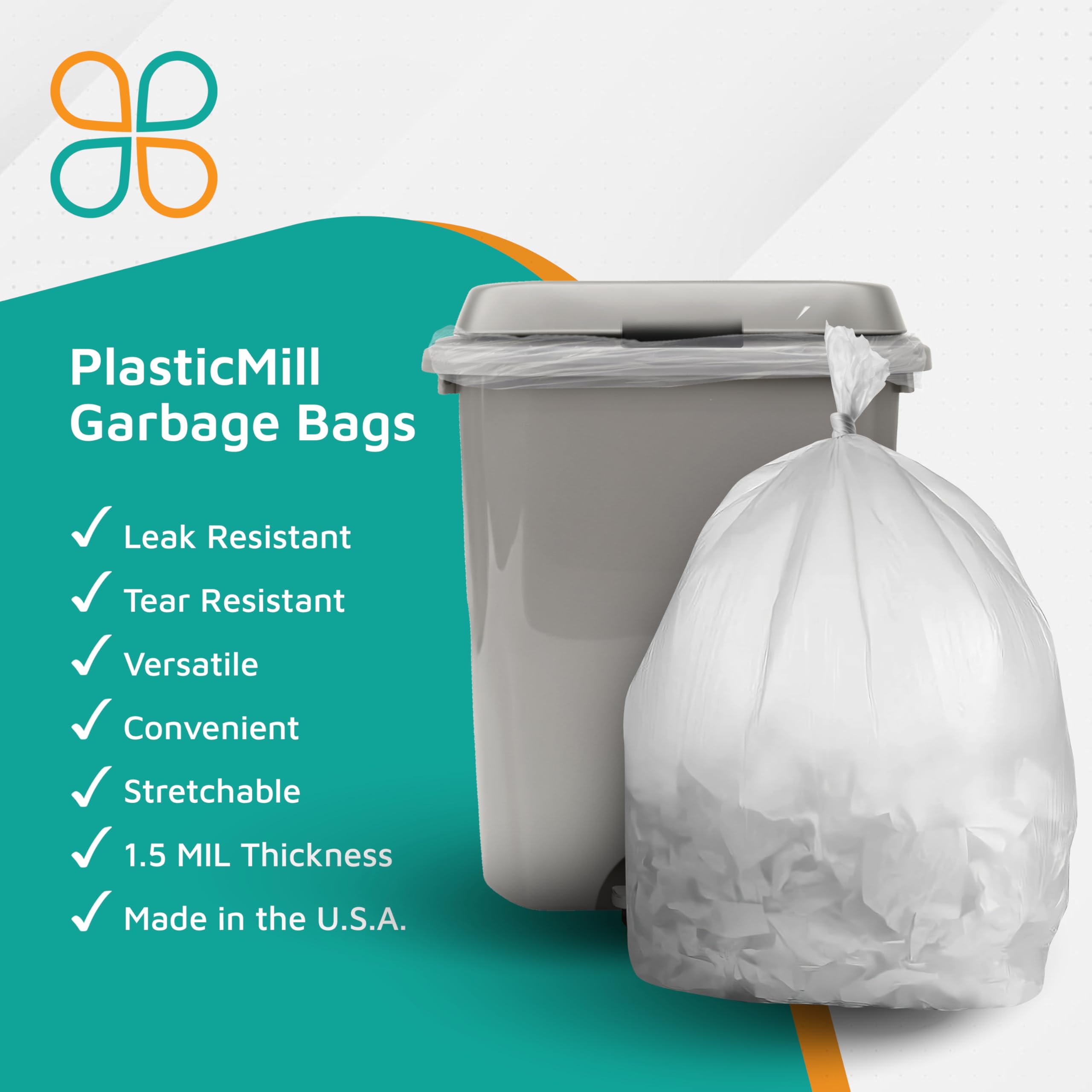 Heavy Duty Clear Trash Bags 33-Gallon - 1.5 Mil Thick Large Kitchen Garbage Bags, 33