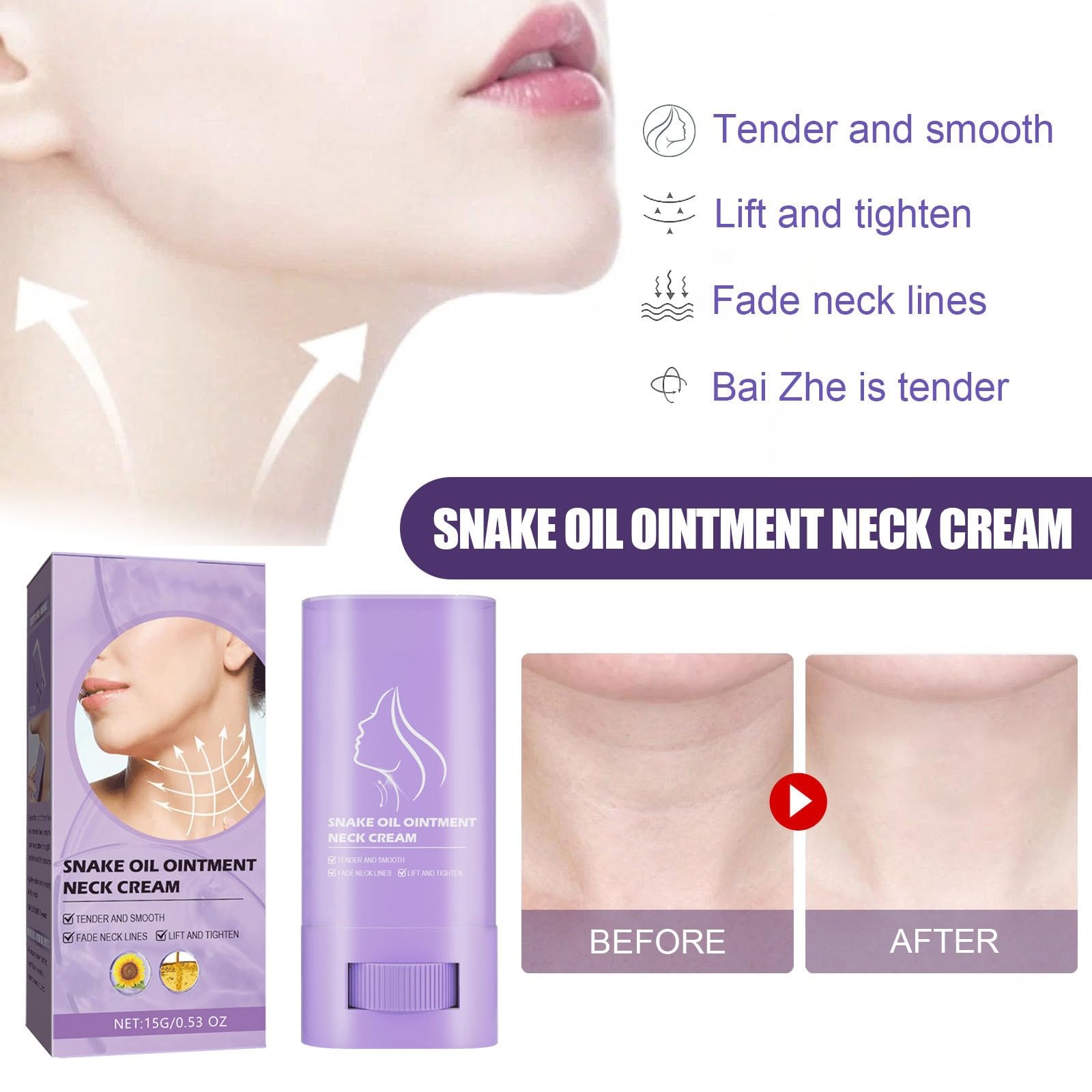 Neck Firming & Lifting Stick - Anti-Aging Neck Cream with Nourishing Oils for Wrinkle Reduction & Skin Tightening - Perfect for Daily Skincare Routine & Nighttime Use
