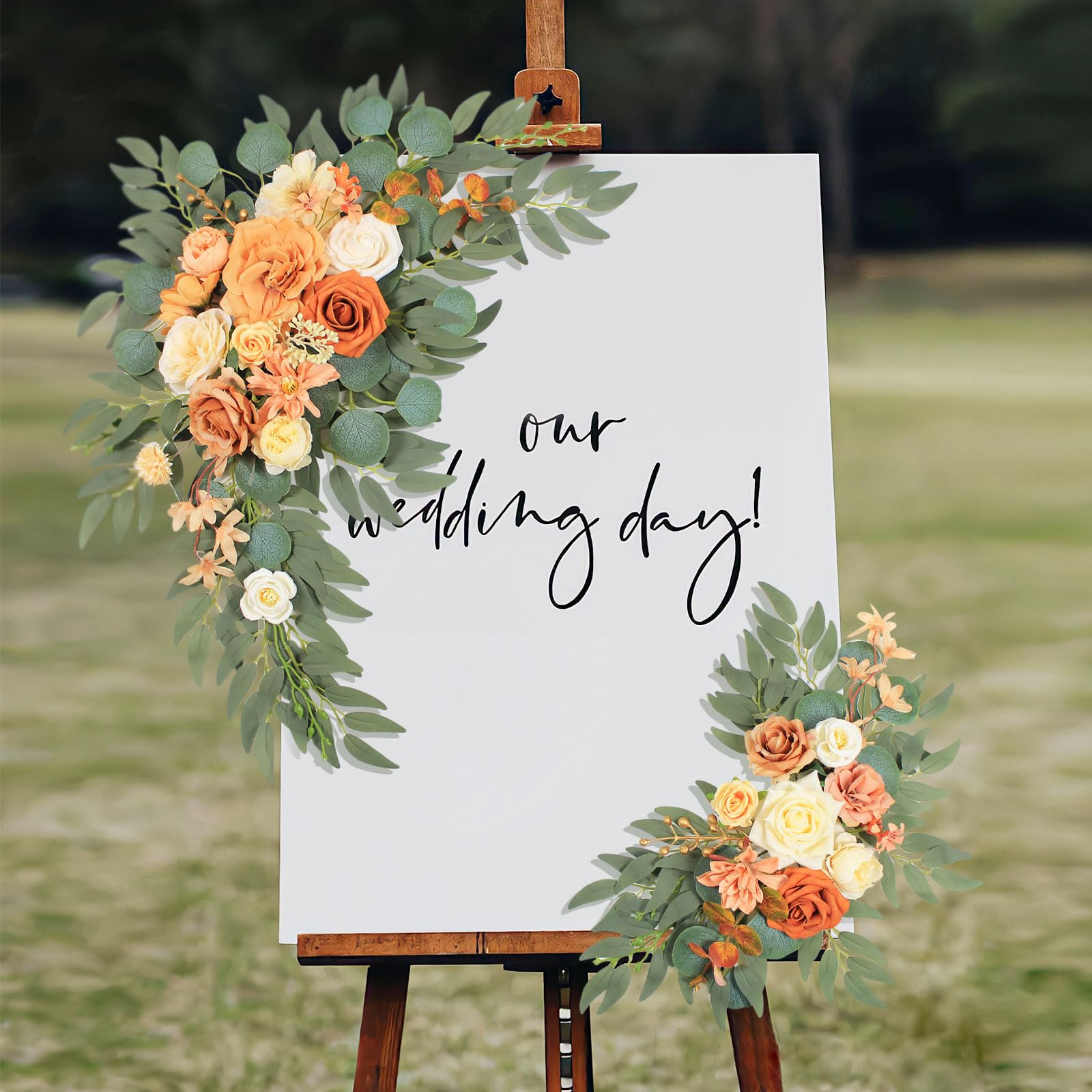 2-Pack Faux Flower Wedding Arch Decor - Artificial Silk Flowers for Wedding Welcome Sign, Reception & Backdrop (Champagne Orange) | Perfect for Outdoor Ceremonies, Photo Booths & Bridal Showers