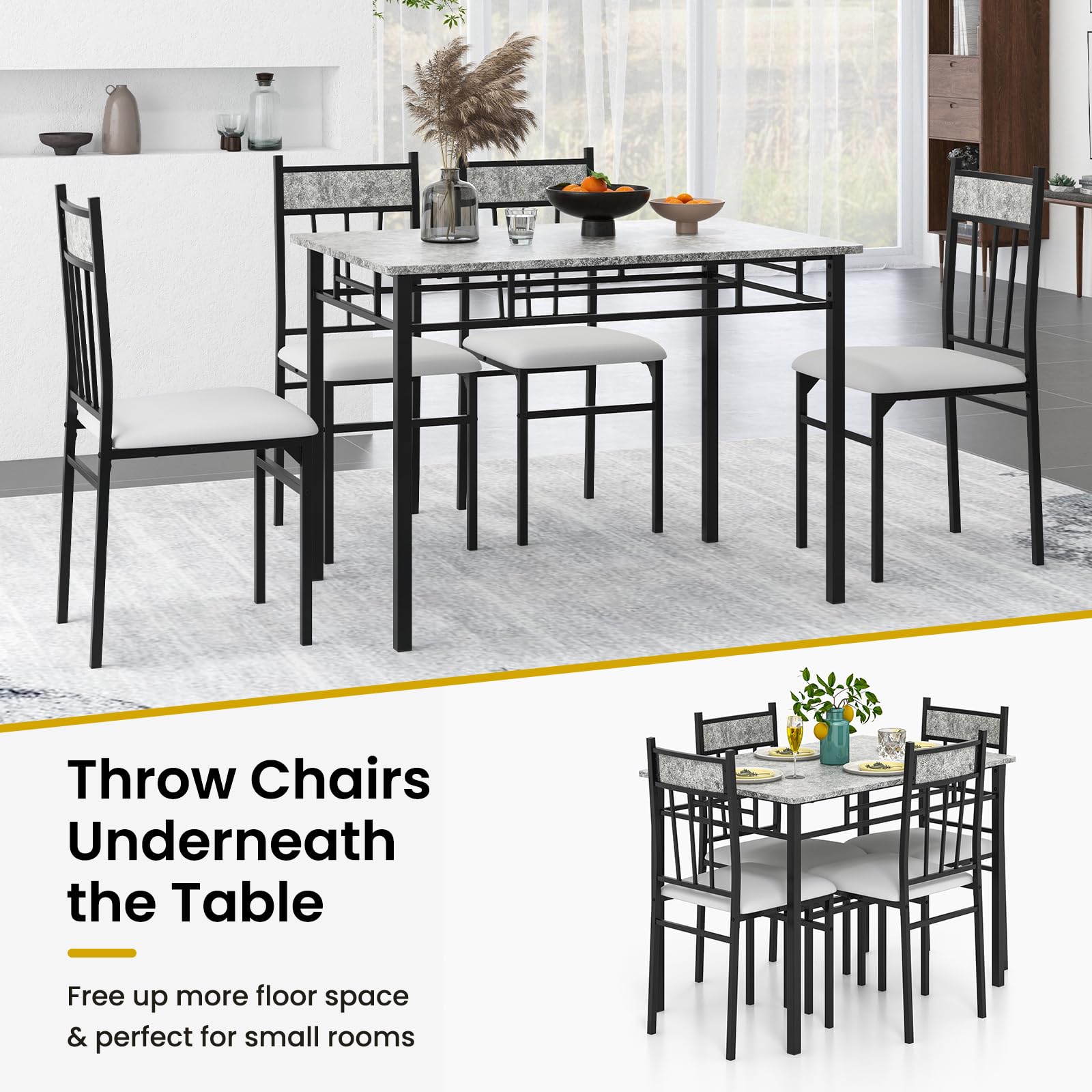 Tangkula 4-Piece Dining Table Set with Metal Frame & Padded Chairs - Compact Kitchen Table and Chairs for Small Spaces - Perfect for Apartments, Breakfast Nooks, and Cozy Dining Rooms