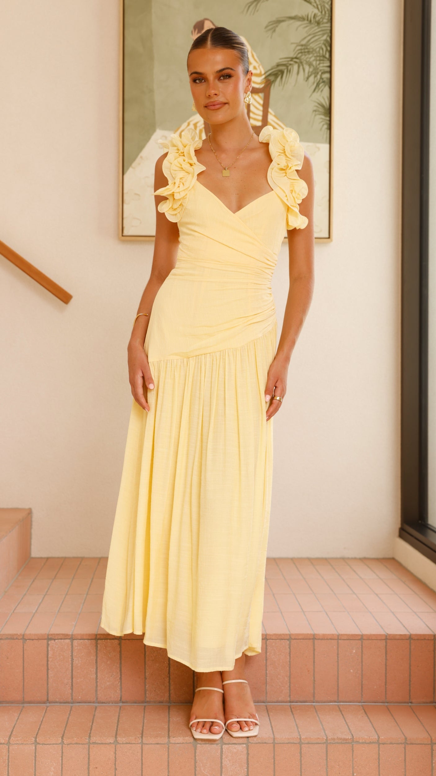 Alma Maxi Dress for Women - Flowy Long Summer Dress in Yellow | Beach Vacation, Casual Outing, Boho Chic Style