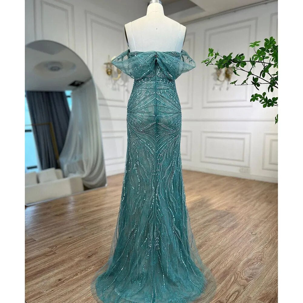 Elegant Beaded Mermaid Evening Gowns for Women 2025 - Cap Sleeve Green Luxury Party Dresses | Perfect for Prom, Gala & Formal Events - LA71438