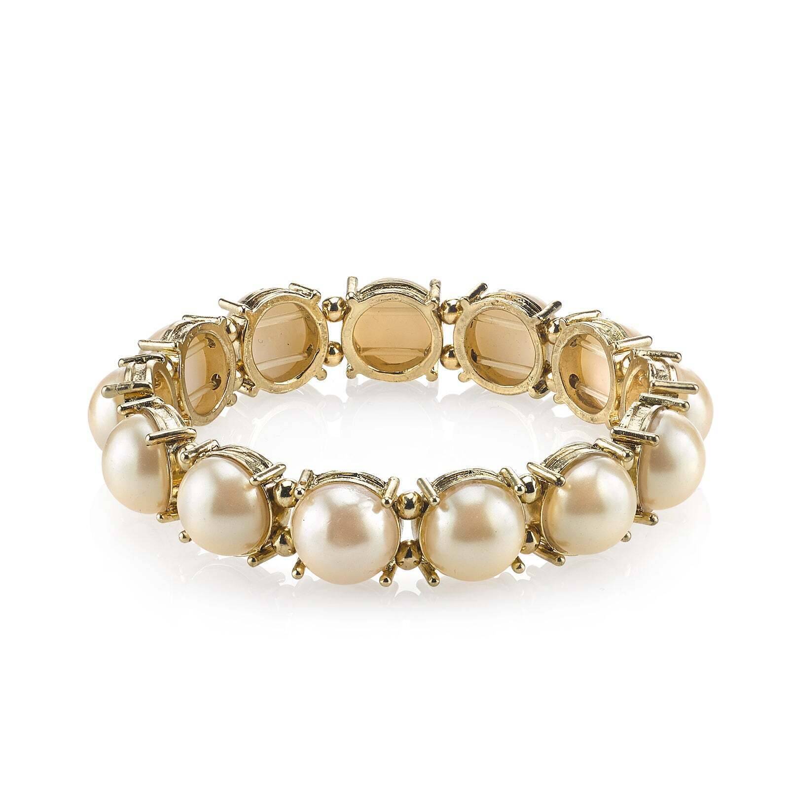 1928 Jewelry Classic Faux Pearl Stretch Bracelet for Women - Vintage Style Pearl Beaded Elastic Wristband for Wedding, Party & Formal Occasions
