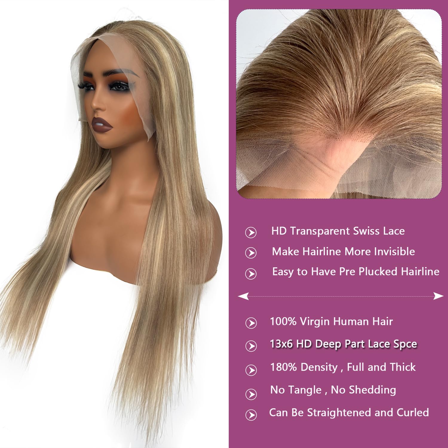 Ubetta 13x6 Lace Front Wigs Human Hair - Ash Brown to Ash Blonde Balayage Highlights, 18 Inch Glueless HD Lace Frontal Wig with Pre-Plucked Hairline, 180% Density for Black Women | Perfect for Daily Wear, Special Occasions & Protective Styling