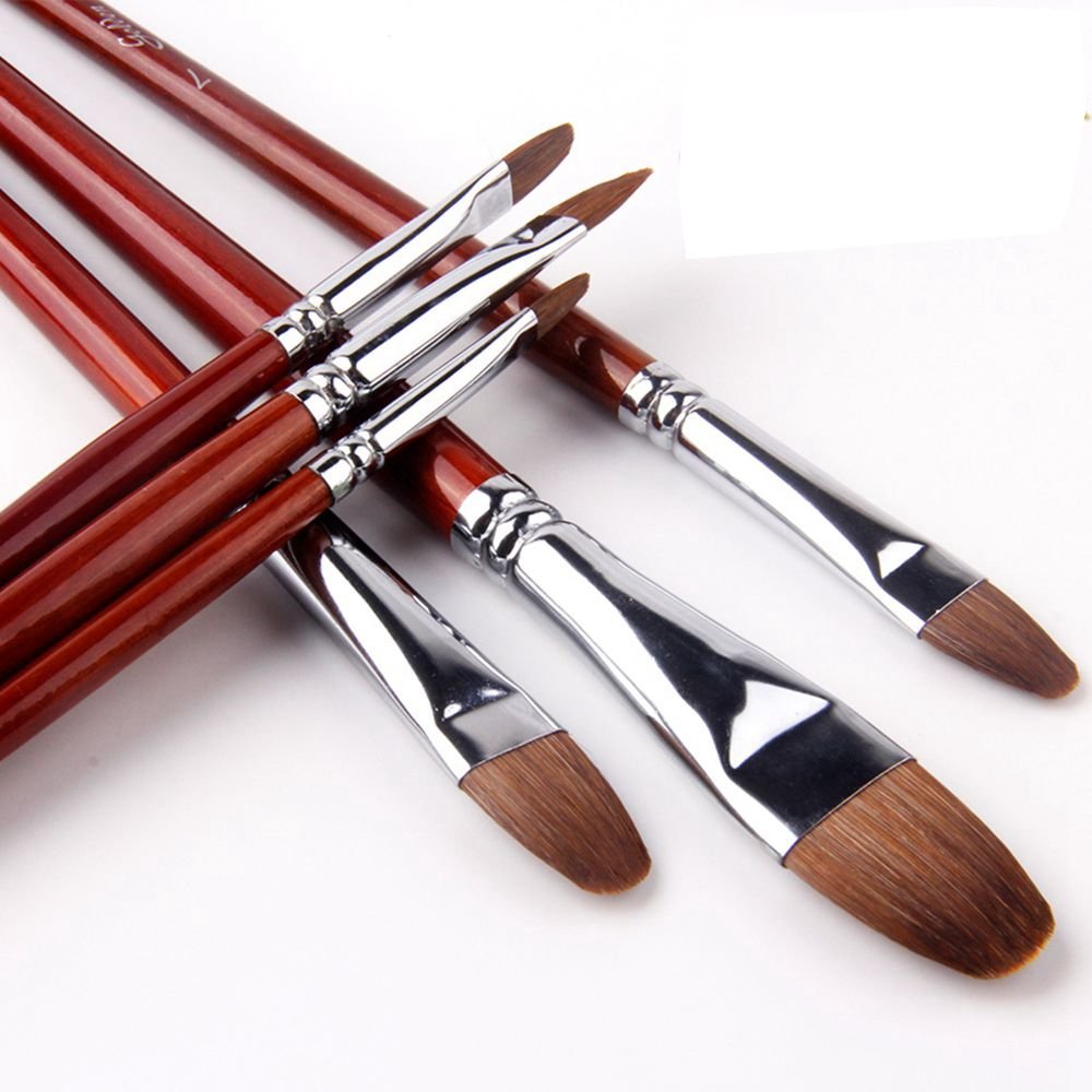 Golden Maple Filbert Paint Brushes Set - 6PC Professional Red Sable Oval Artist Brushes with Long Handle for Watercolor, Acrylic, Tempera & Gouache Painting - Perfect for Canvas, Paper & Wood Art Projects