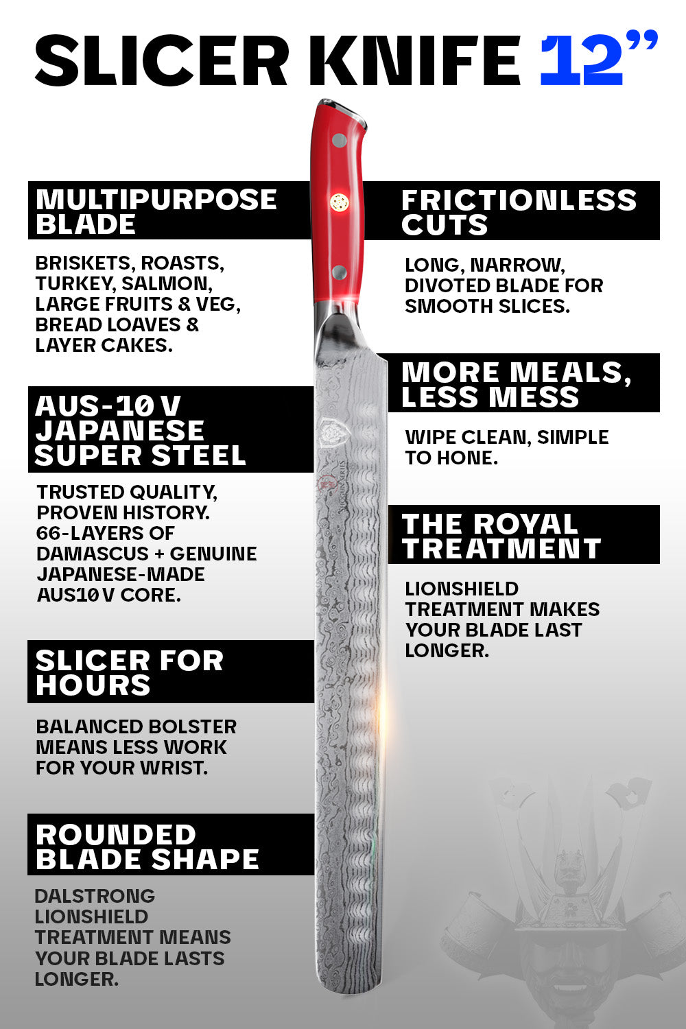 Dalstrong Shogun Series 12-inch Slicing Carving Knife with Crimson Red ABS Handle - Professional Kitchen Knife for Meat, Roasts & BBQ | Sharp Chef Knife for Home & Restaurant Use
