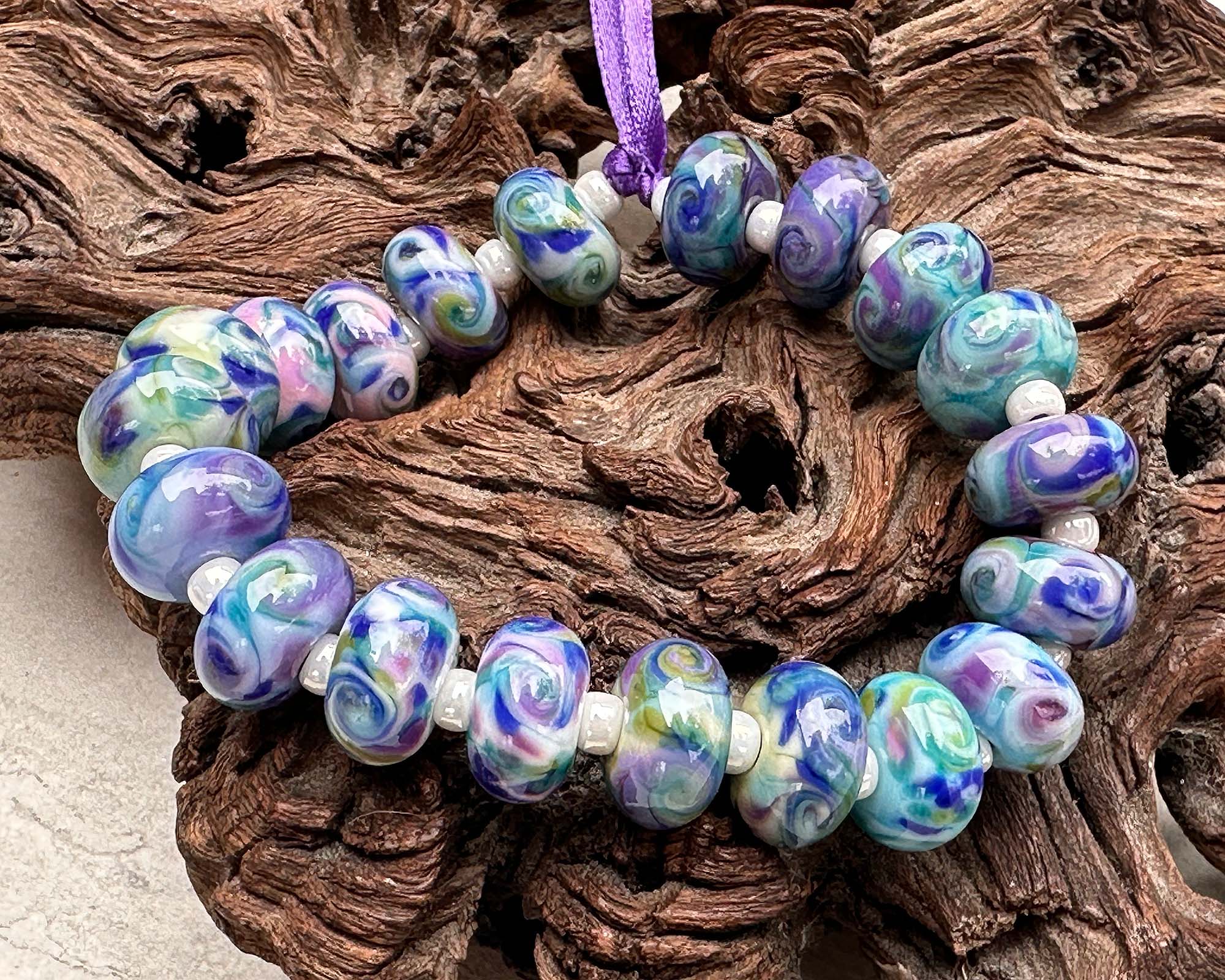 20pcs Blueberry Bliss Mosaic Glass Lampwork Beads Set - Handmade SRA Beads for Jewelry Making, DIY Crafts, Bracelets & Necklaces (Perfect for Gifts, Home Decor & Boho Style Accessories)