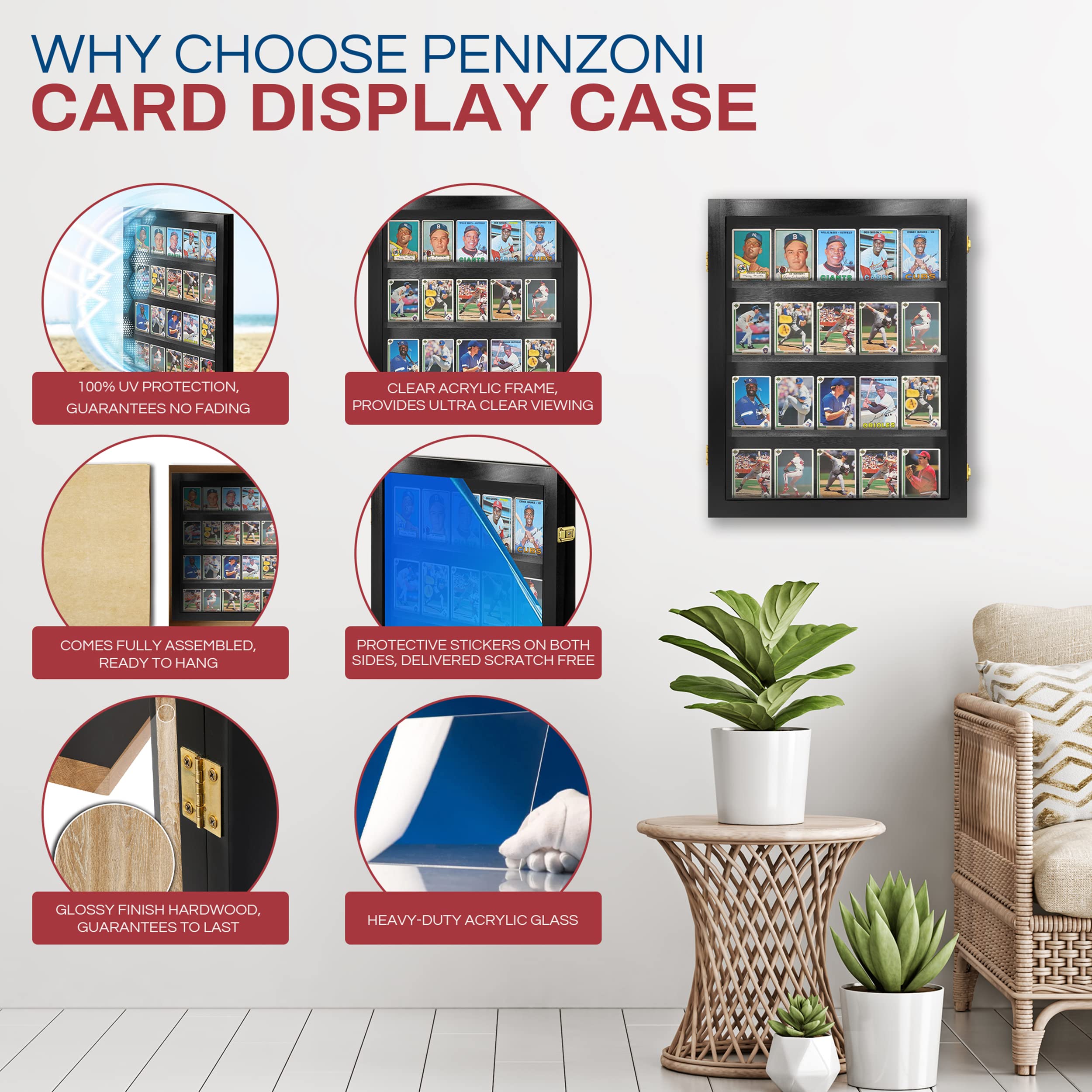 Baseball Card Display Case - Lockable Sports Card Frame for 20 Ungraded Trading Cards - Perfect for Collectors, Showcases & Home Decor