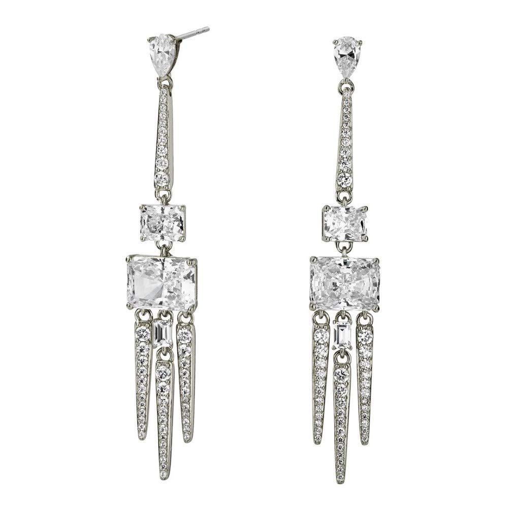 Nadri Rae 3 Spikes Drop Earrings for Women - Elegant Rhodium & Gold Dangle Earrings with Silver Accents | Perfect for Parties, Weddings & Evening Events | Fashion Jewelry Gift for Her
