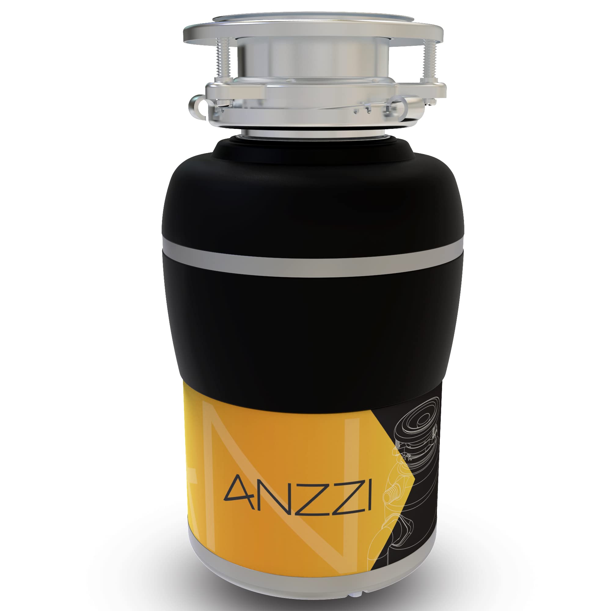 ANZZI MEDUSA 3/4 HP Continuous Feed Compact Undersink Garbage Disposal with Pre-installed Power Cord - Black Finish | Quiet & Powerful Kitchen Waste Disposer for Homes & Restaurants | GD-AZ234