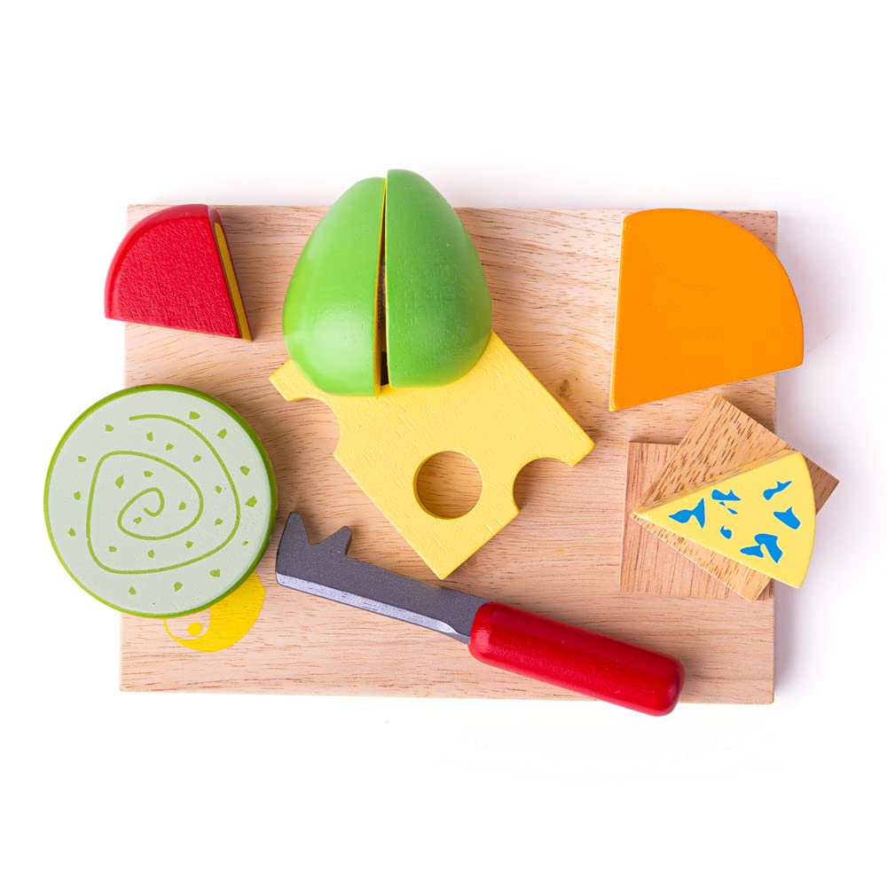 Bigjigs Toys Wooden Cheese Board Play Food Set - Pretend Play Kitchen Accessories for Kids, Toddlers & Preschoolers - Perfect for Imaginative Play & Learning