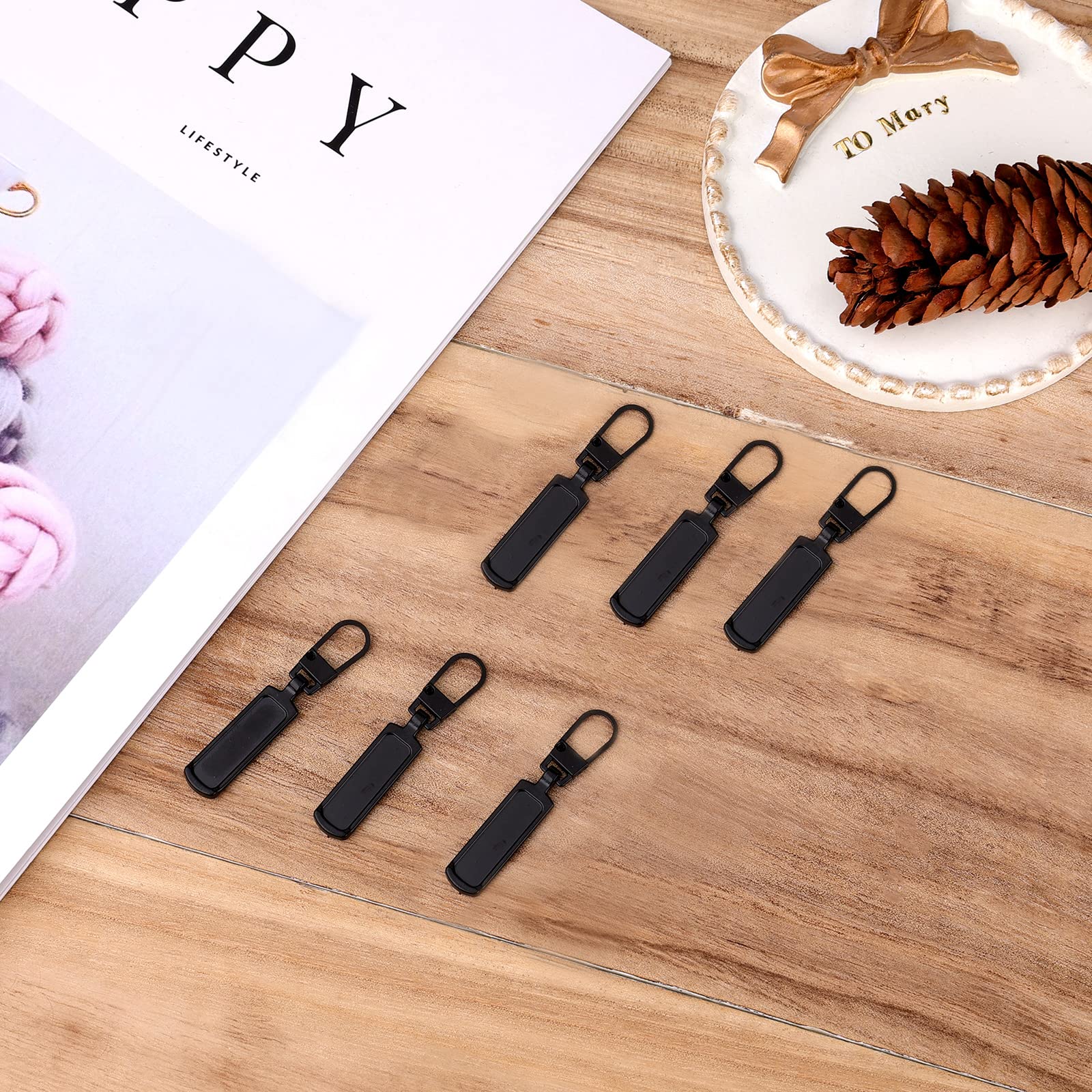 TOYMIS 6pcs Metal Zipper Pull Replacement Kit - Detachable Zipper Pulls for Jackets, Pants, Jeans, Luggage, Suitcases & Handbags - Durable Zipper Repair Accessories (Black) | Perfect for Travel, Outdoor Gear & Clothing Maintenance