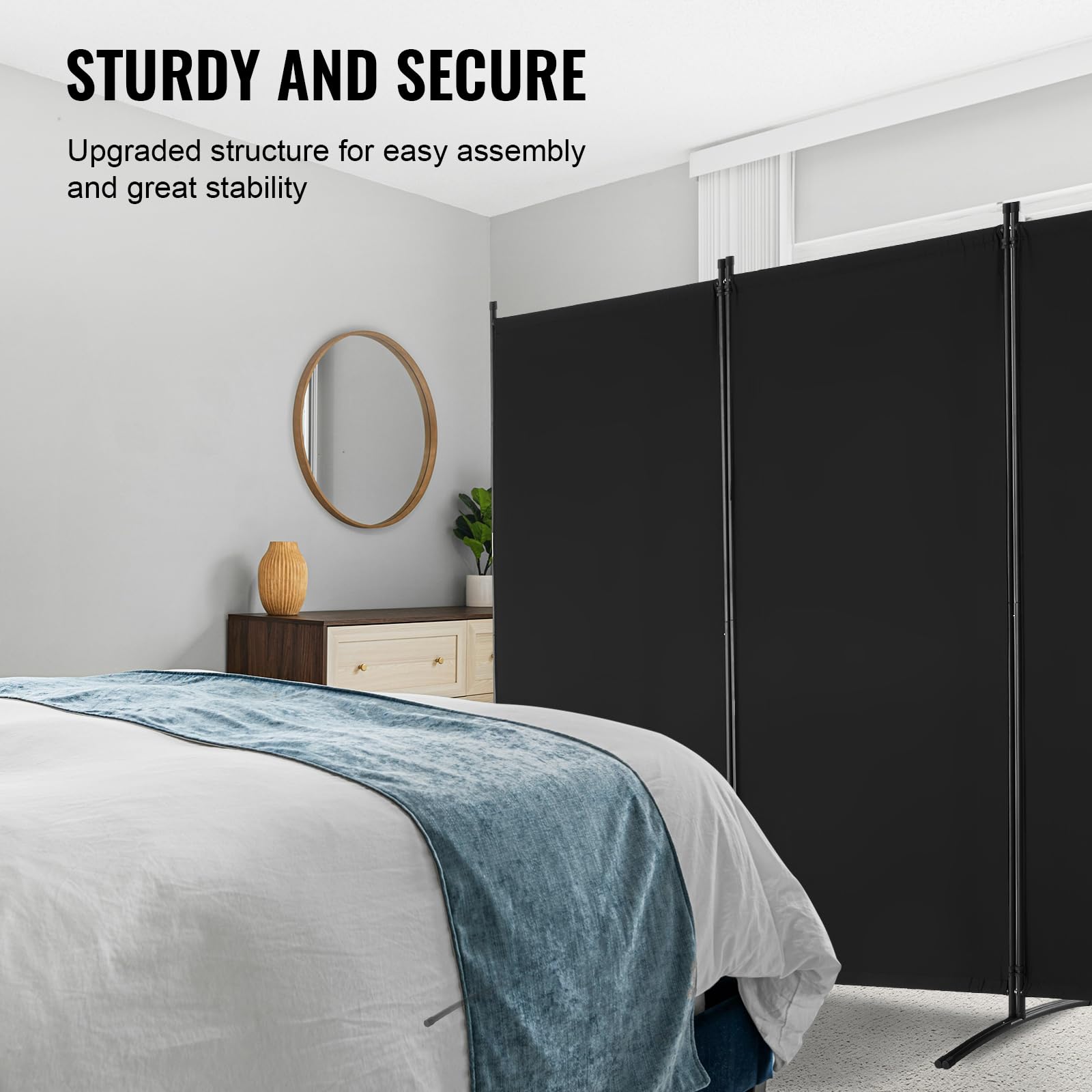 VEVOR 3-Panel Folding Room Divider - Black Freestanding Privacy Screen for Office, Bedroom, Living Room | Portable Partition for Home & Office Space Separation | Perfect for Creating Private Workspaces or Dividing Large Rooms