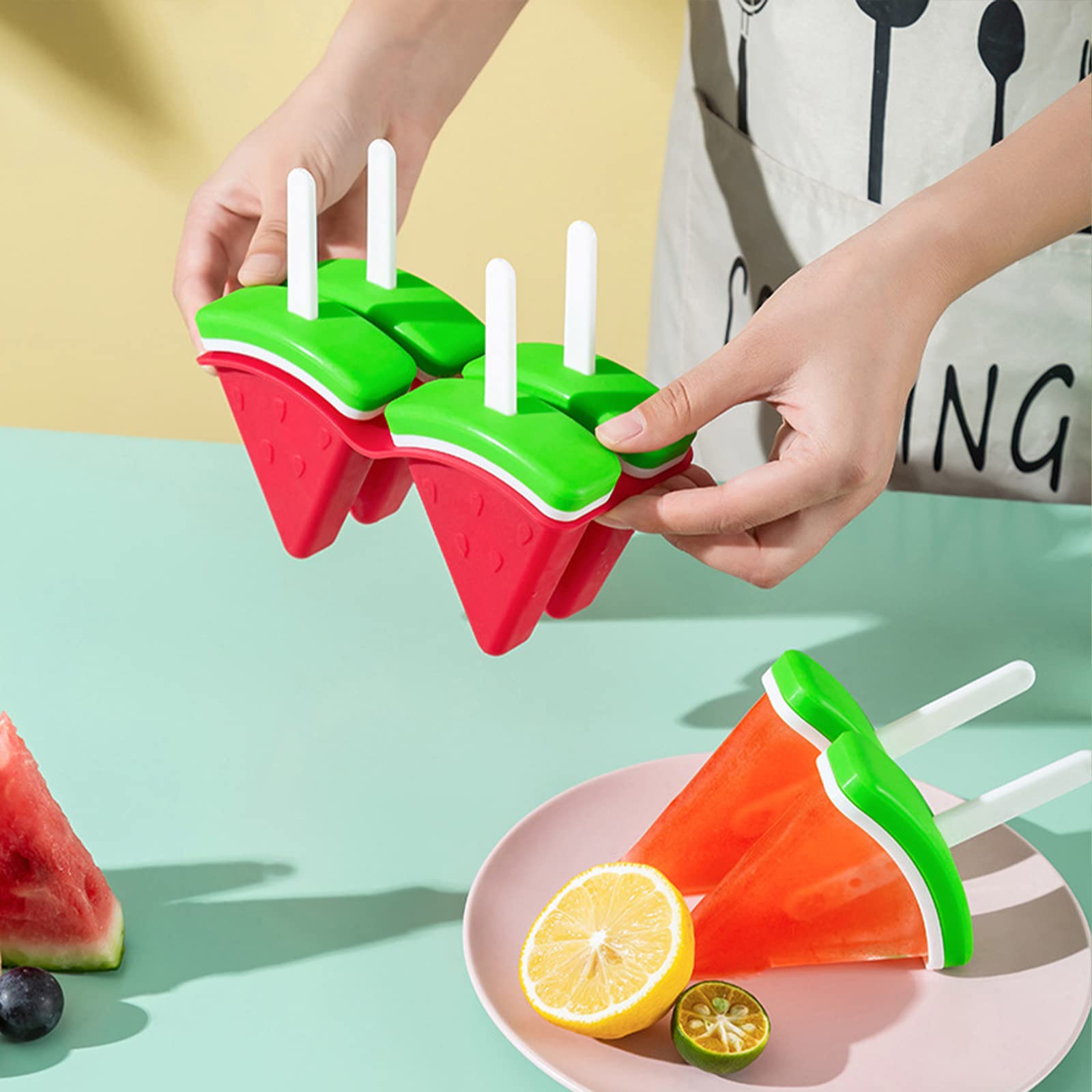 Best Popsicle Molds Set of 4 - Reusable BPA Free Ice Pop Maker with Sticks for Homemade Watermelon Freeze Pops & Ice Cream - Easy Release Kitchen Supply for Summer Treats, Kids Snacks, and Party Desserts