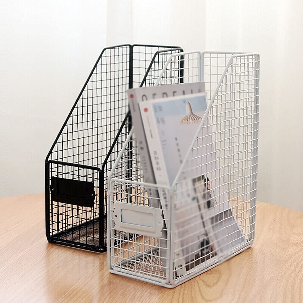 Premium Metal Bookends & Magazine Holder - Open Design Office Desk Organizer for Books, Newspapers, Files - Workspace Storage Solution (White, Small) - Perfect for Home Office, Study Room & Library Organization