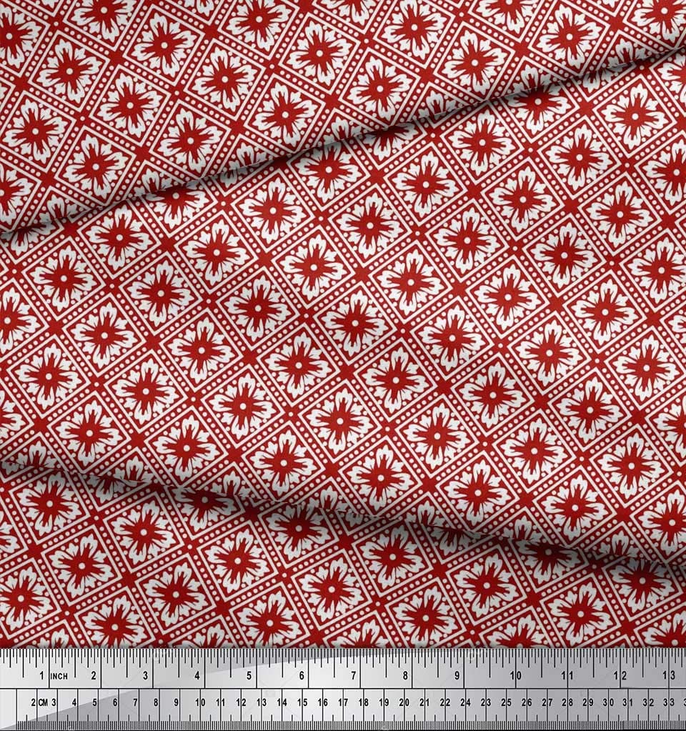 Soimoi Moss Georgette Brown Fabric by The Yard - 42 Inch Wide Floral Geometric Ethnic Print Fabric for Dresses, Curtains & DIY Crafts - Lightweight Versatile Material for Fashion & Home Decor