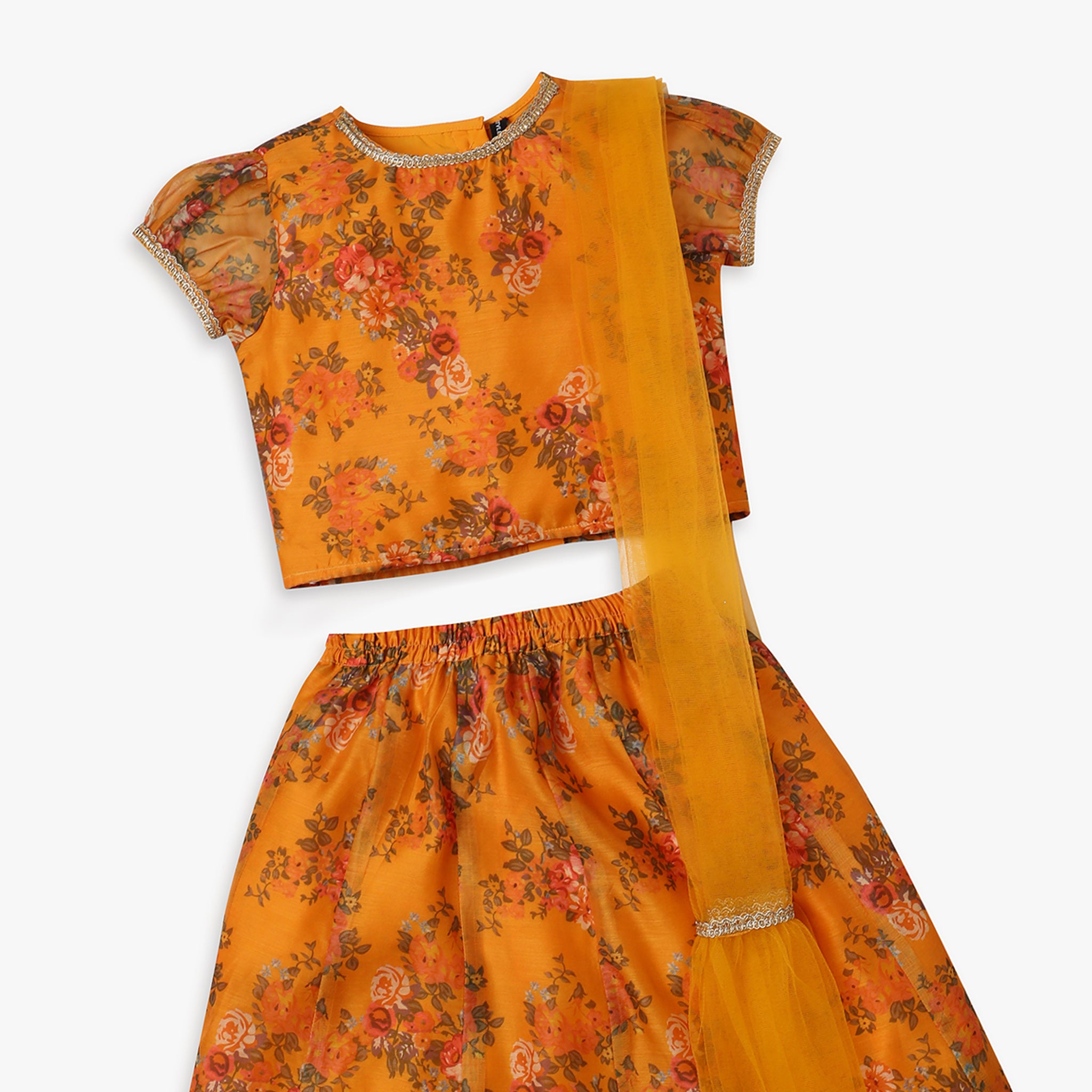 Girl's Printed Chori & Skirt Set with Dupatta - Traditional Indian Outfit for Festivals, Weddings & Cultural Events