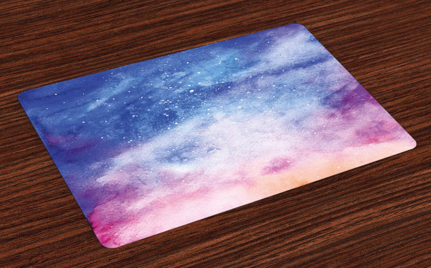 Ambesonne 4-Piece Navy and Blush Placemats Set - Watercolor Starry Galaxy Nebula Design, Washable Fabric Table Mats for Dining Room & Kitchen Decor (Blue, Pink, Salmon) - Perfect for Dinner Parties, Holiday Gatherings, and Everyday Meals