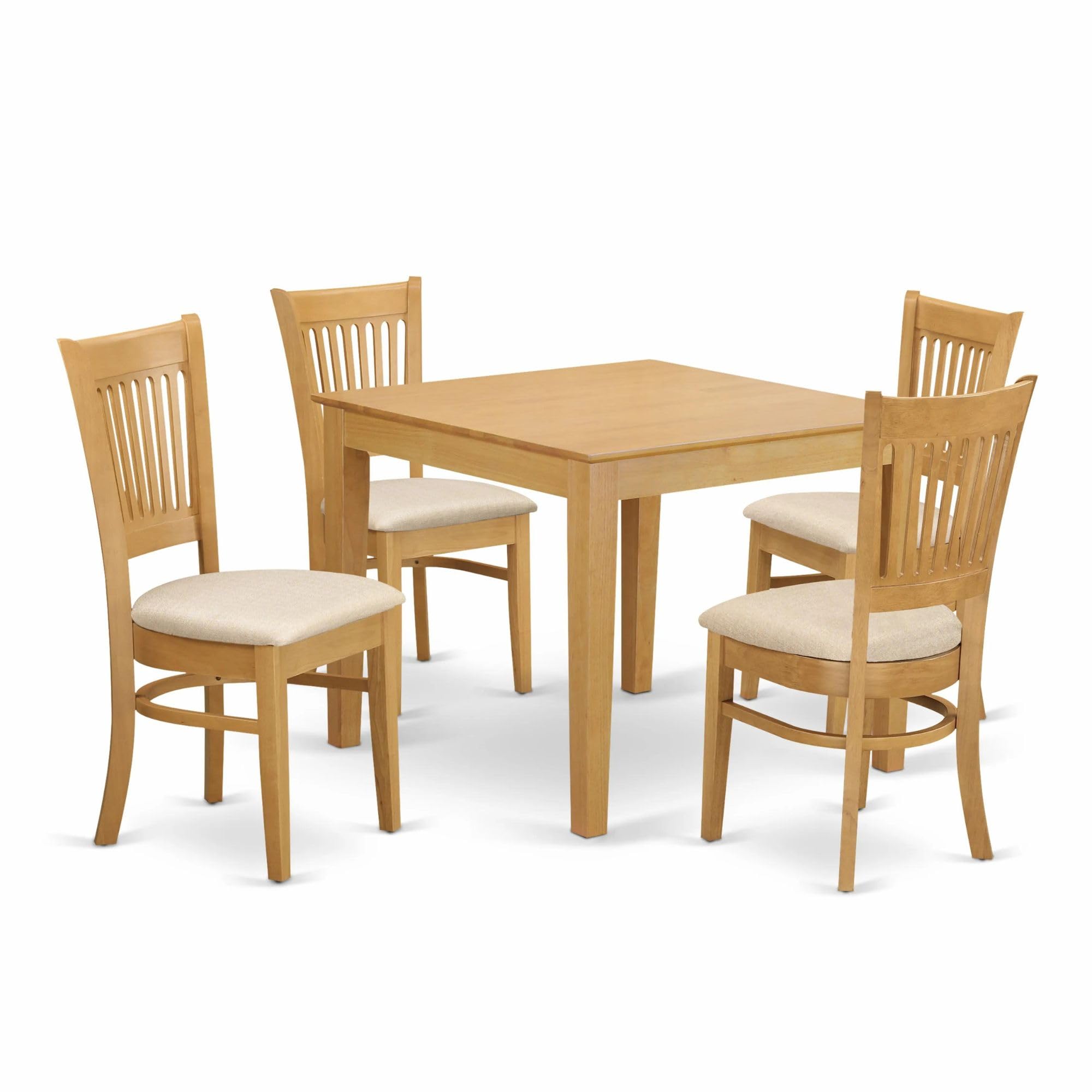 East West Furniture OXVA5-OAK-C 5-Piece Solid Oak Wood Dining Set with 36x36 Inch Square Table & 4 Linen Fabric Chairs - Perfect for Kitchen, Dining Room, Breakfast Nook & Small Space Entertaining