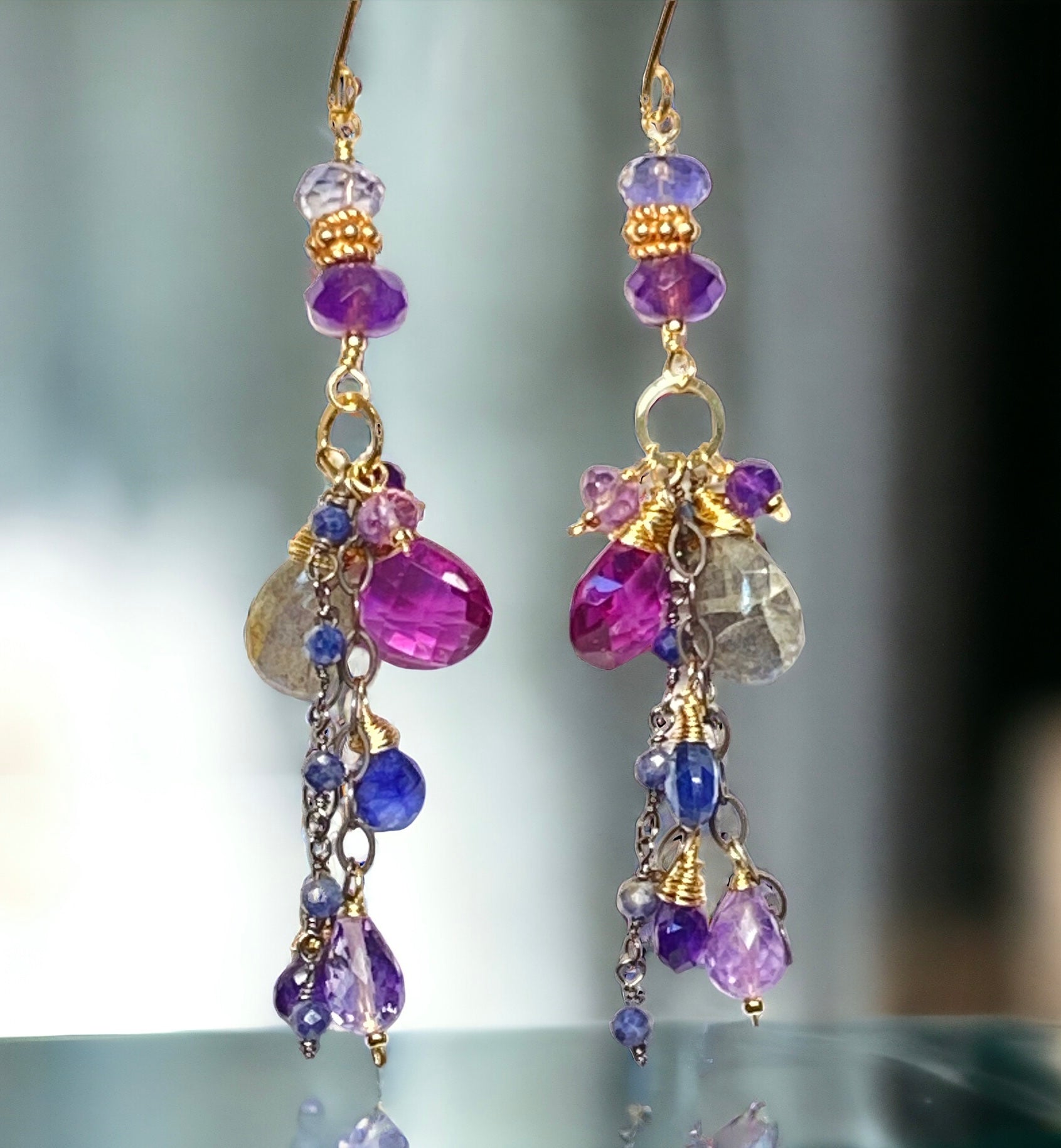 Amethyst Blue Violet Mixed Metal Boho Dangle Earrings for Women | Handmade Bohemian Jewelry | Perfect for Festivals, Weddings & Everyday Wear