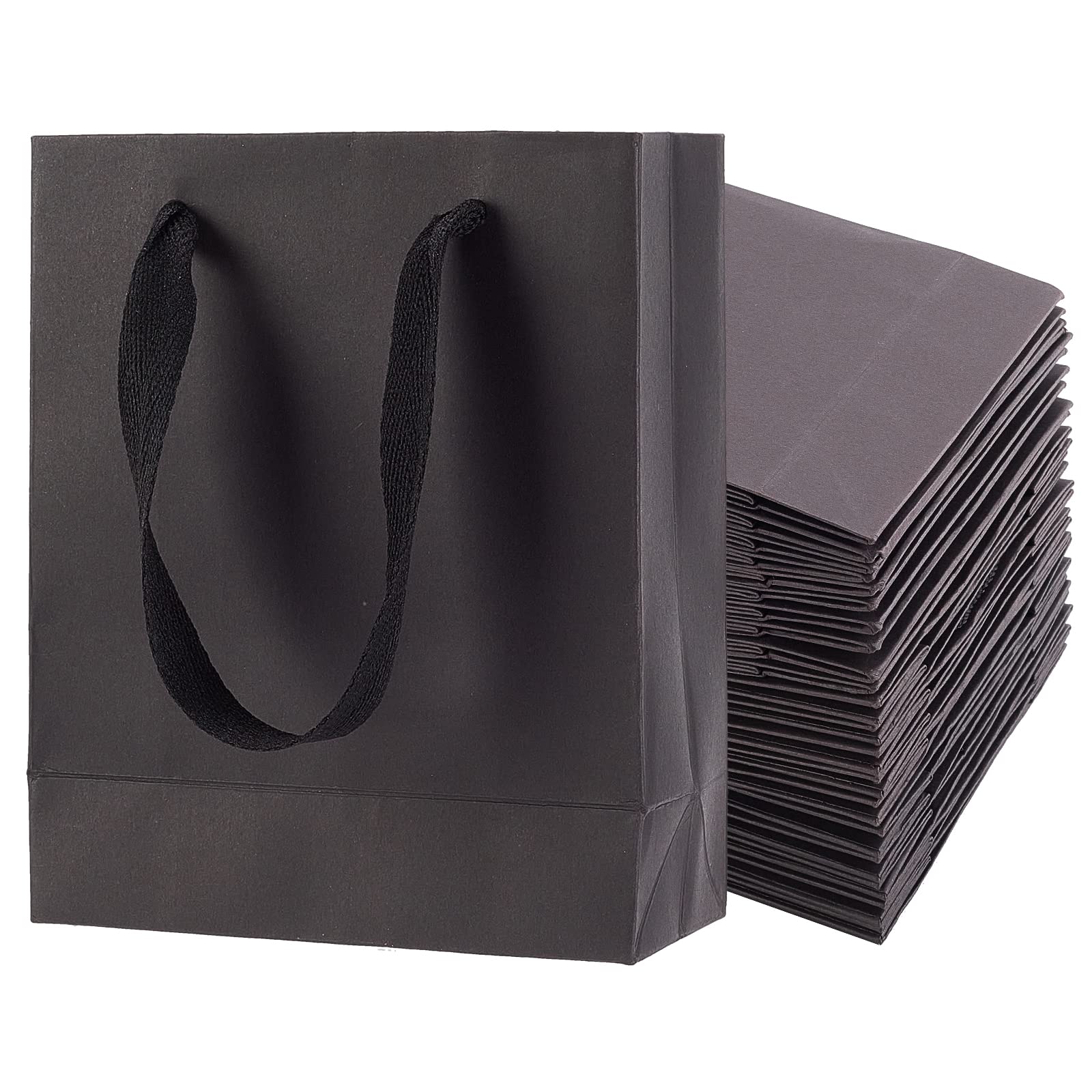 25 Pcs Black Paper Shopping Bags with Handles - 16x13x6cm Rectangle Gift Bags for Birthday, Wedding, Party Celebrations & Retail Packaging | Eco-Friendly Present Wrapping & Event Decor