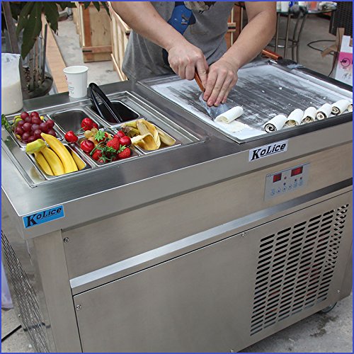 Kolice Commercial Single Square Pan Ice Cream Maker with 6 Refrigerated Buckets - Automatic Defrost & Sneeze Guard for Rolled Ice Cream & Instant Fried Desserts - Perfect for Ice Cream Shops, Cafes & Dessert Businesses