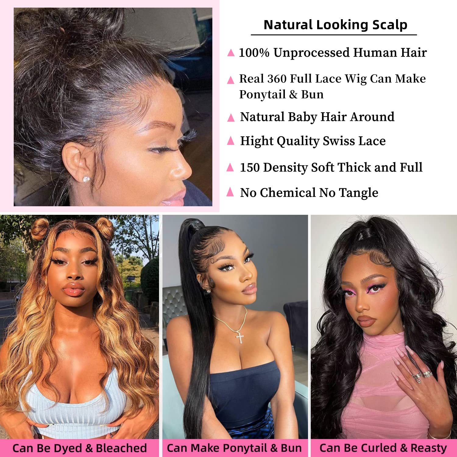 360 Lace Front Human Hair Wigs for Black Women - Pre Plucked Straight HD Lace Wig with 360 Full Lace Cap | 24 Inch Natural Human Hair Wig for Ponytail & Bun Styling | Perfect for Daily Wear, Cosplay & Special Occasions
