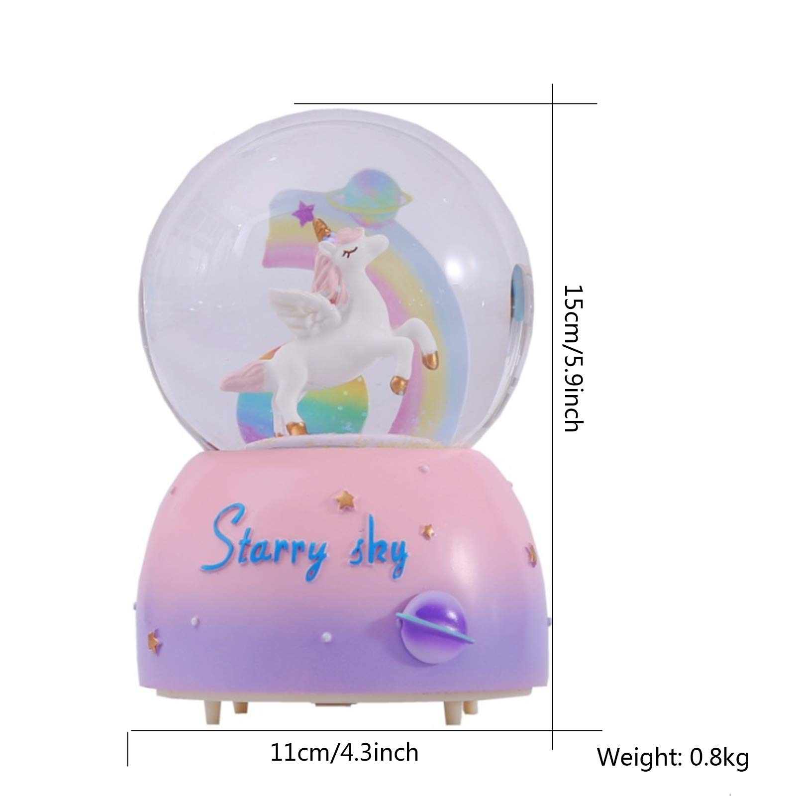 3.94 Inch Unicorn Music Snowball with LED Rainbow Lights - Automatic Snowfall Music Box for Girls | Perfect Christmas & Birthday Gift | Home Decor, Nursery Night Light, Party Decoration