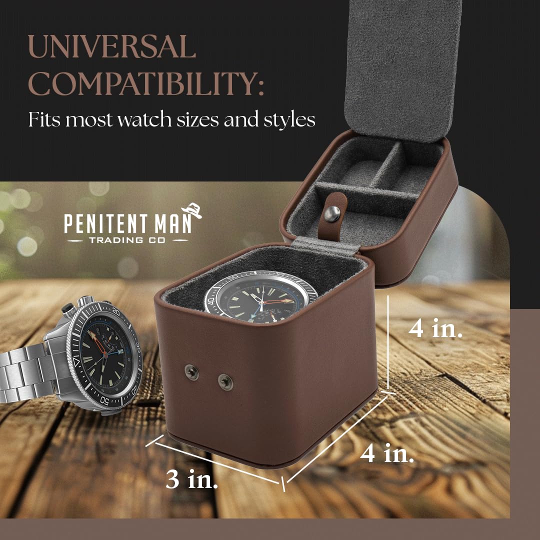 Premium Leather Travel Watch Case for Men - Luxury Wristwatch & Smartwatch Storage Organizer - Perfect for Business Trips, Vacations & Jewelry Protection