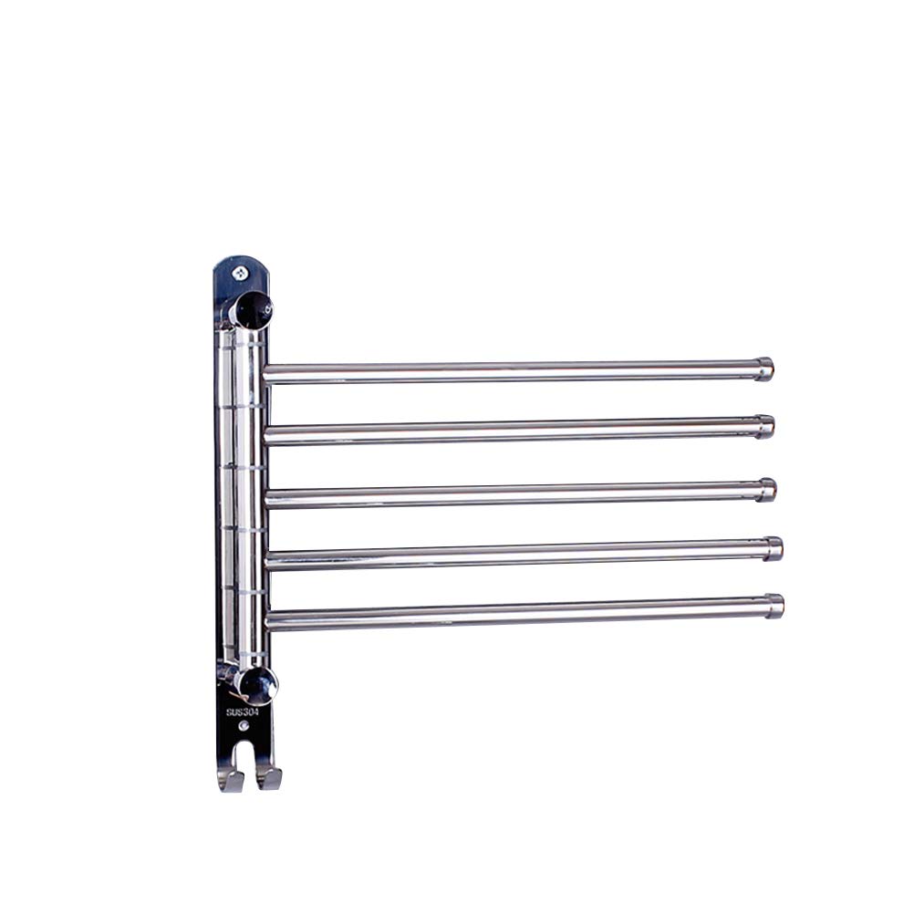Amosfun Stainless Steel Wall-Mounted Towel Rack - 180 Degree Swing 5-Rod Bathroom Organizer | Space-Saving Storage for Towels, Robes & Accessories | Perfect for Small Bathrooms, Apartments & Laundry Rooms