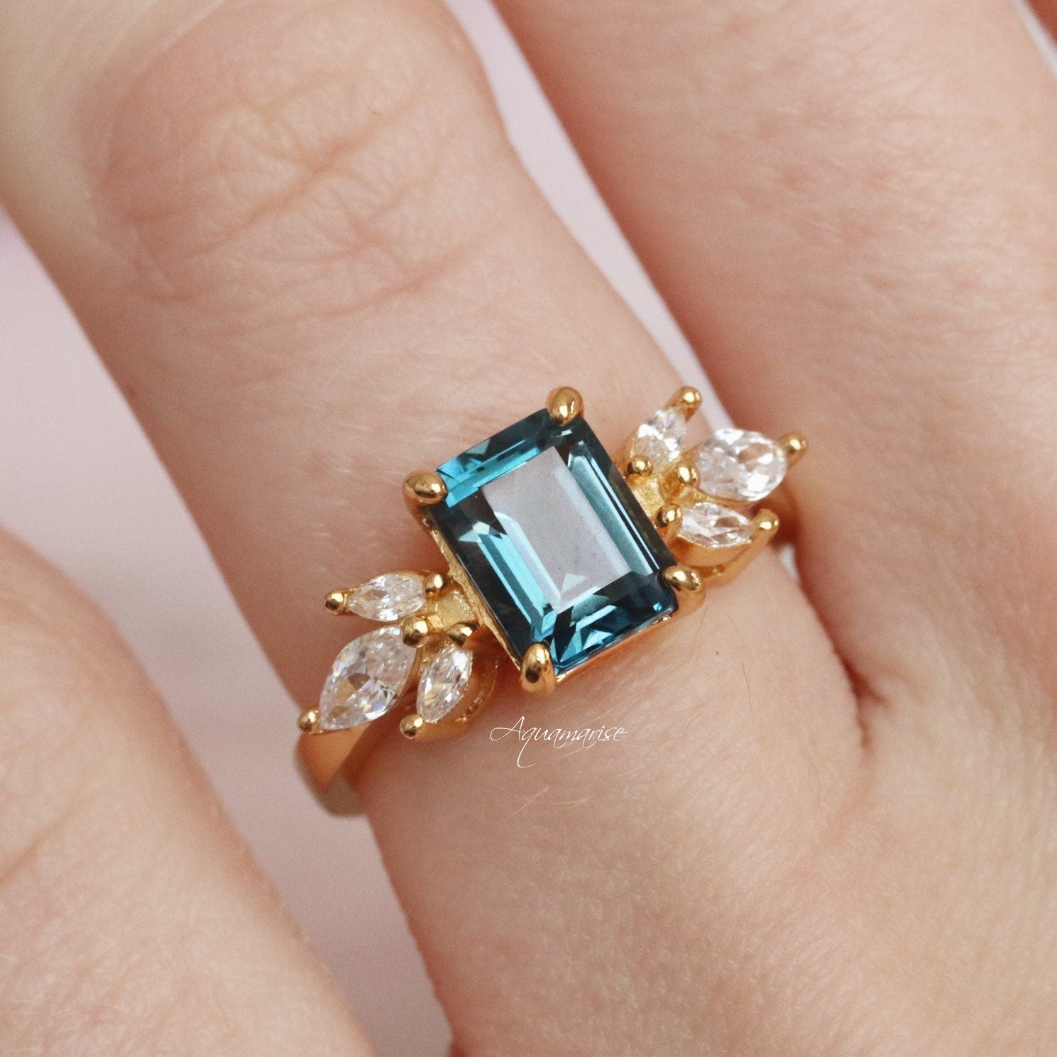 14K Gold Vermeil Eva London Blue Topaz Ring - Elegant Jewelry for Women, Perfect for Weddings, Anniversaries & Special Occasions
