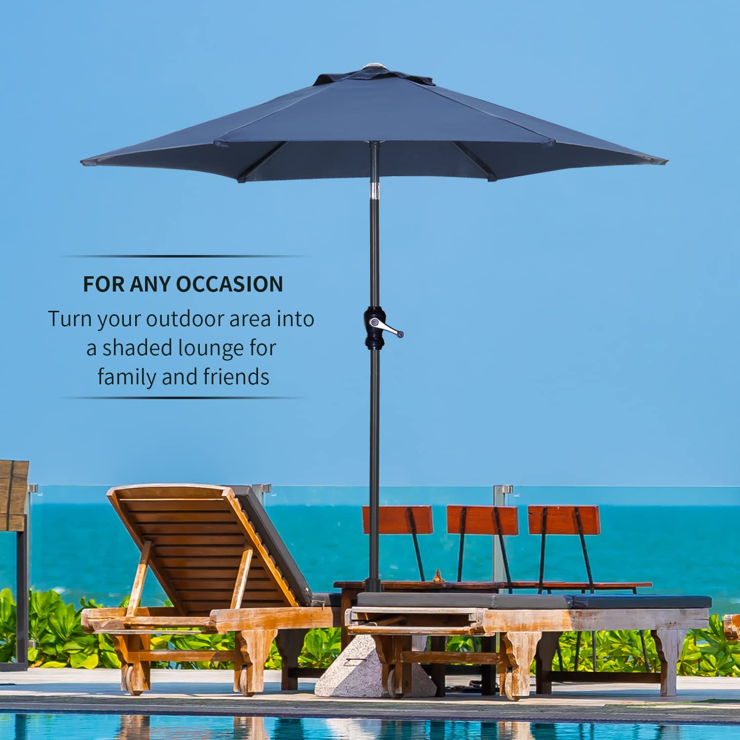 7.5FT Outdoor Patio Umbrella with Push Button Tilt - Navy Blue Garden Umbrella for Poolside, Backyard, Deck & Outdoor Dining