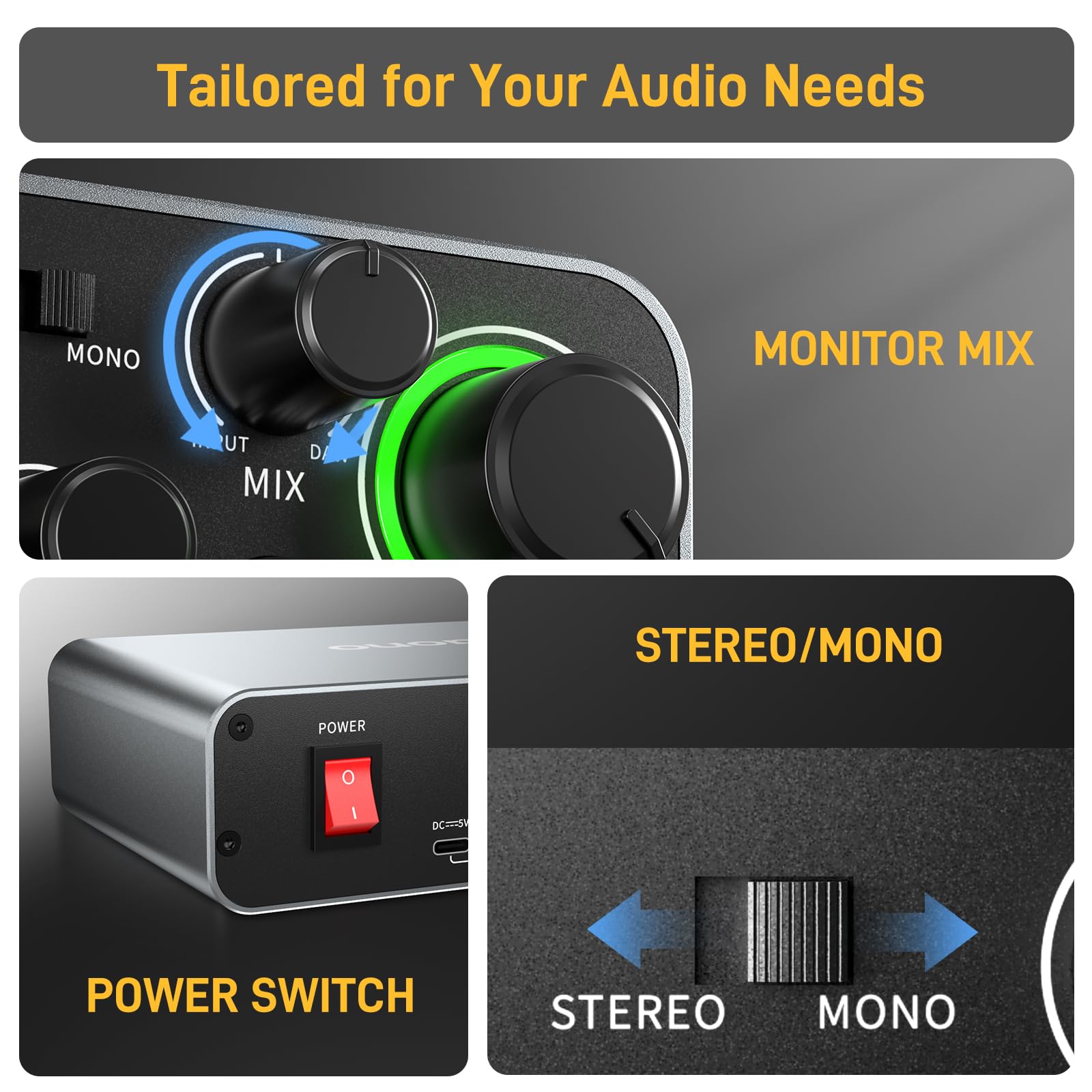 MAONO USB Audio Interface for PC & Smartphone - 60dB Pro-Preamp, 24bit/192kHz High-Resolution, Dual USB Connectivity with Routing Software - Perfect for Home Recording, Music Production, Guitar, Podcast & Live Streaming (PS22) | Ideal for Content Creators, Musicians & Streamers